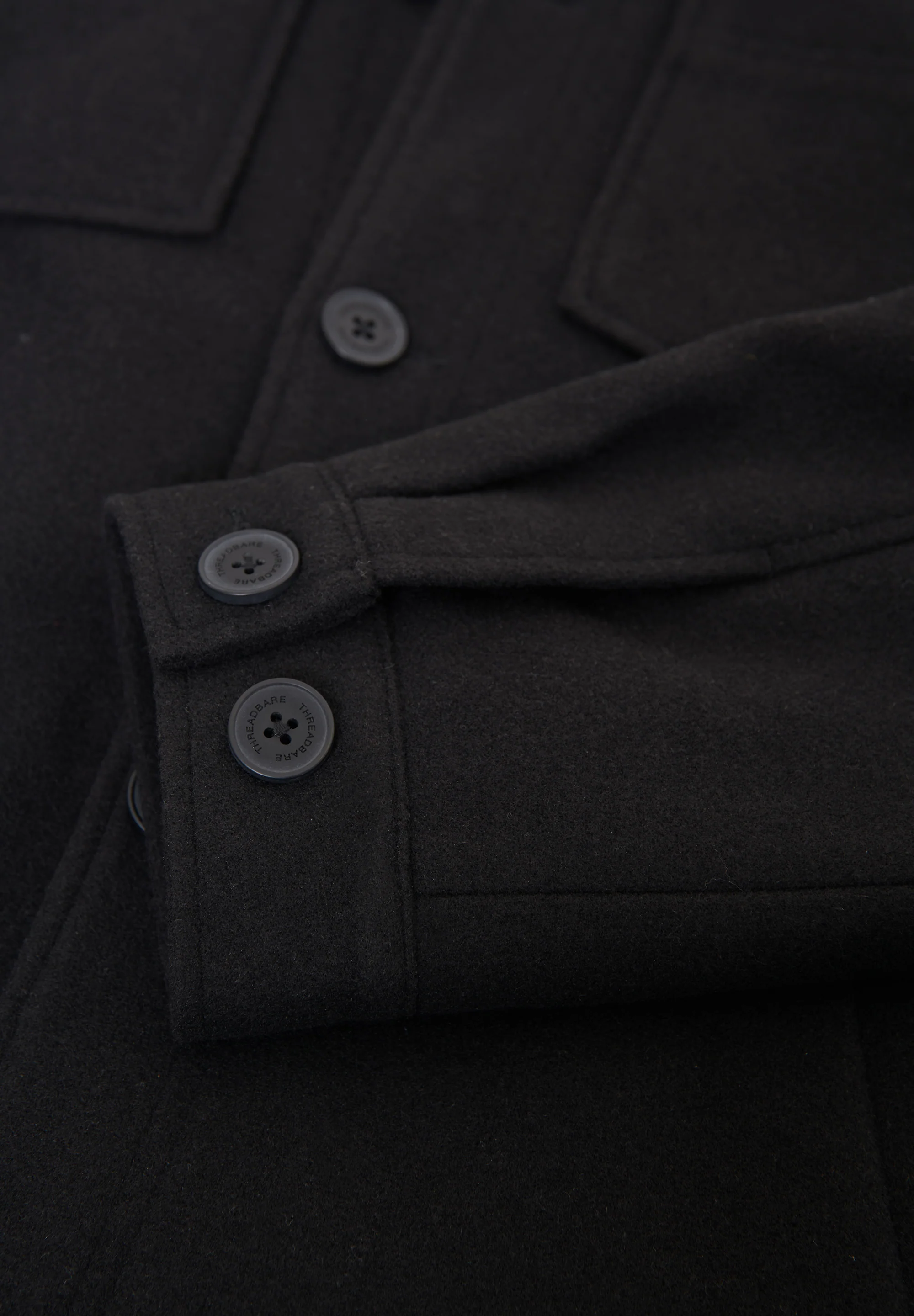 Faux Wool Button Up Quilted Shacket in Black - Image 6