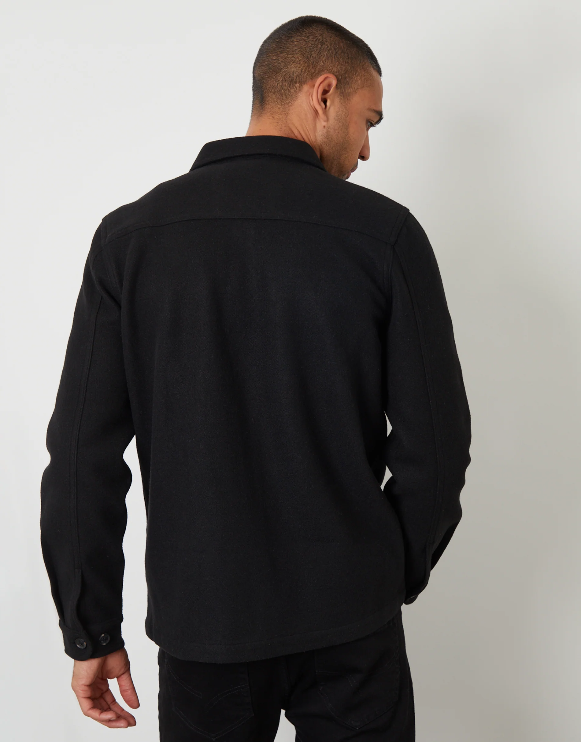 Faux Wool Button Up Shacket in Black - Image 2