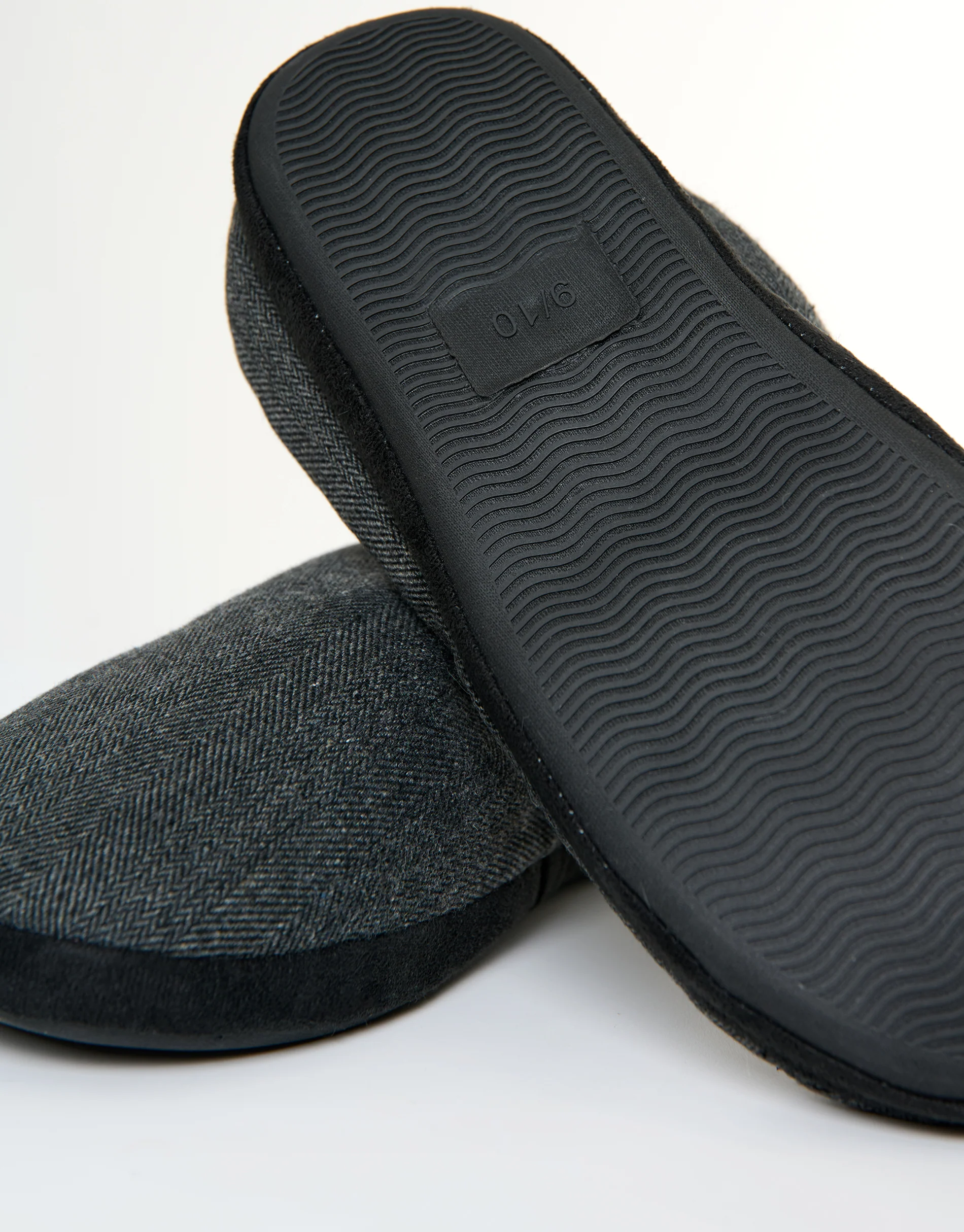Herringbone Faux Fur Lined Mule Slippers in Black Check - Image 5