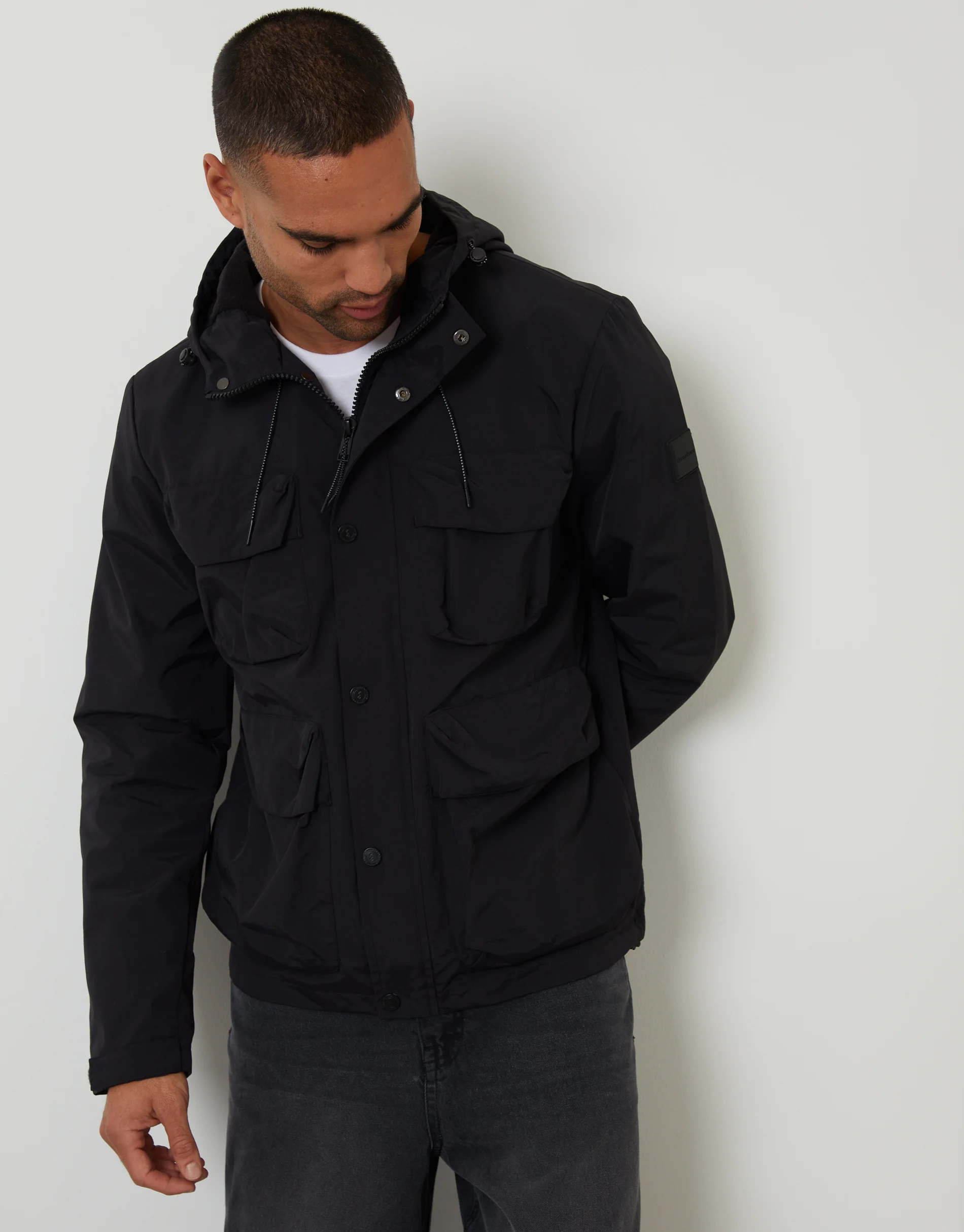 Hooded Utility Coat in Black
