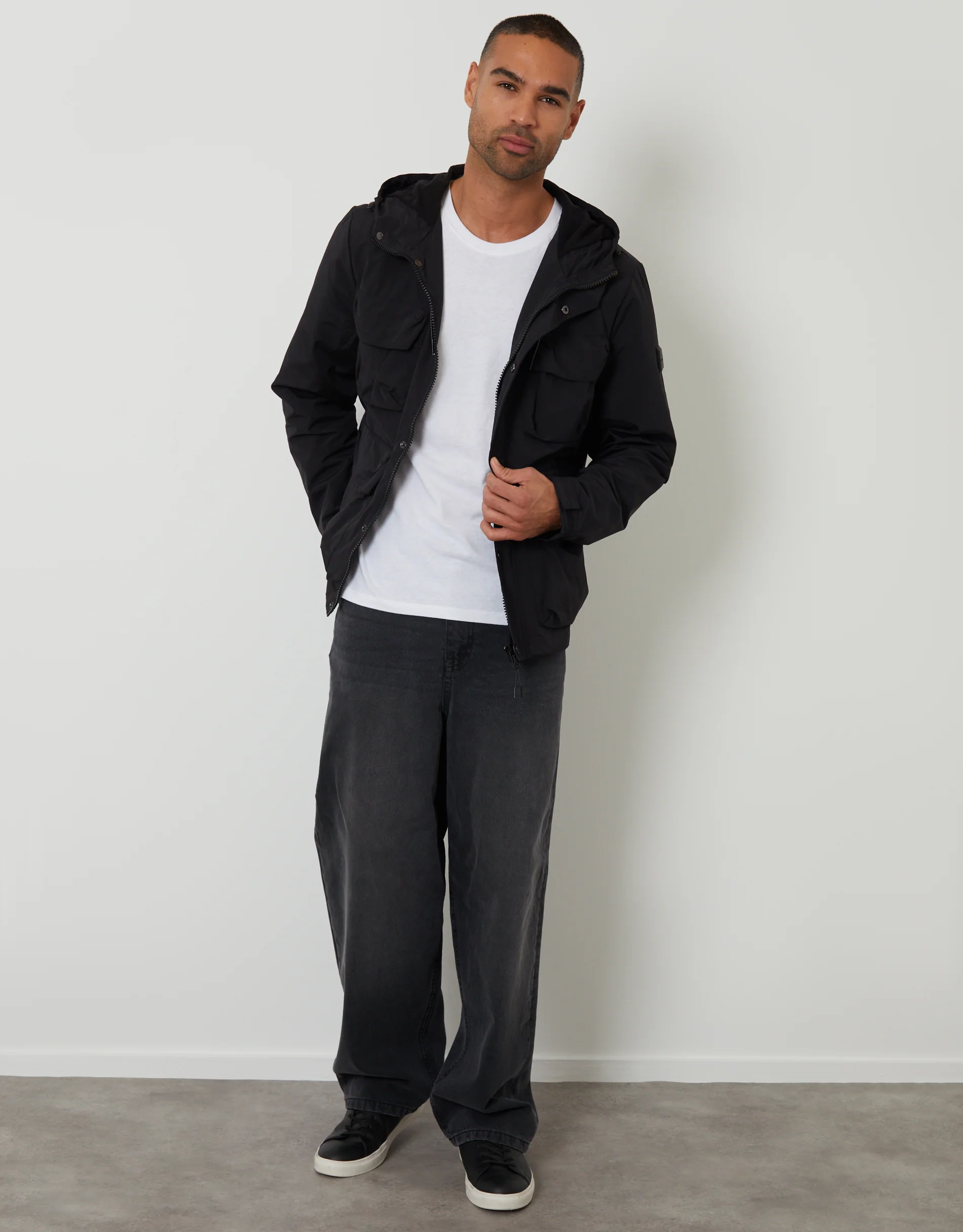 Hooded Utility Coat in Black - Image 3