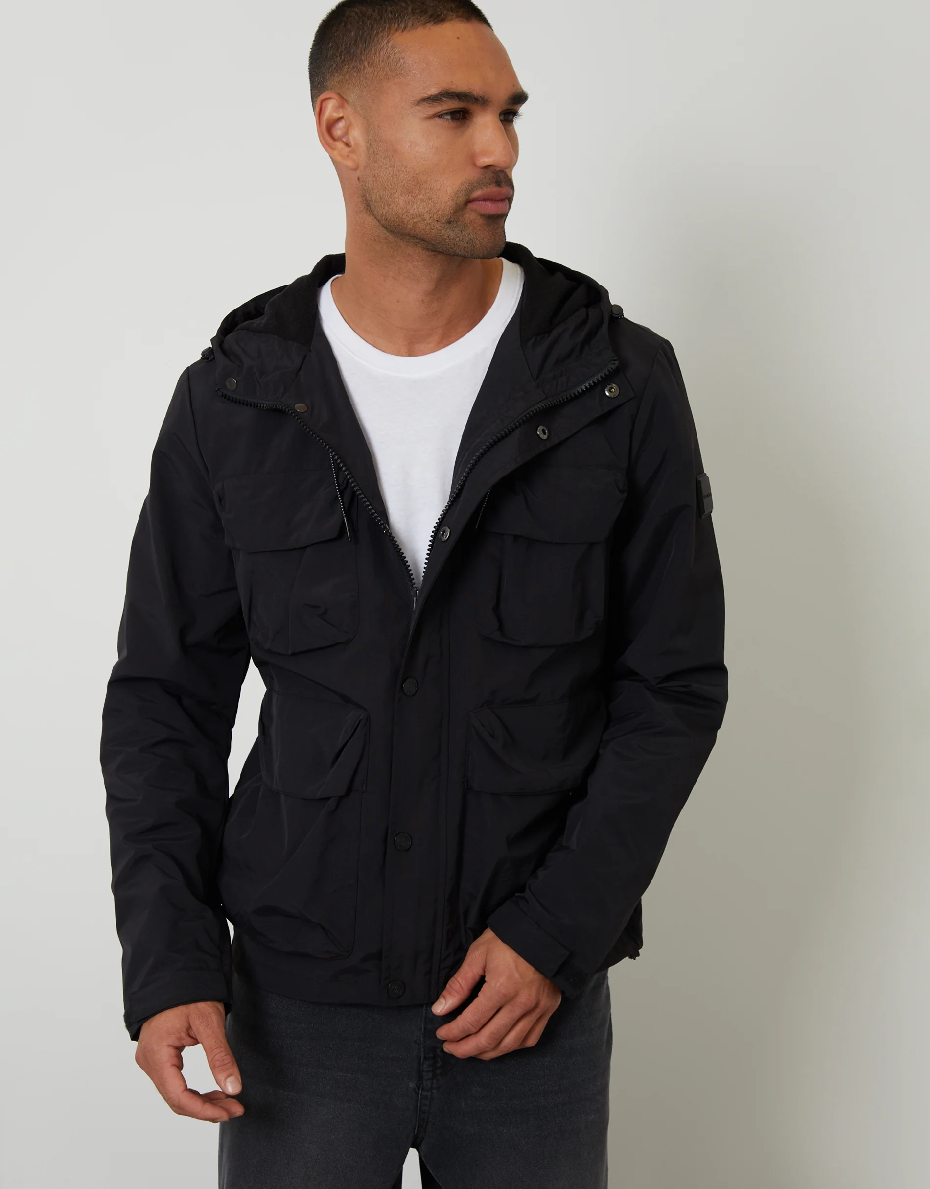 Hooded Utility Coat in Black - Image 5