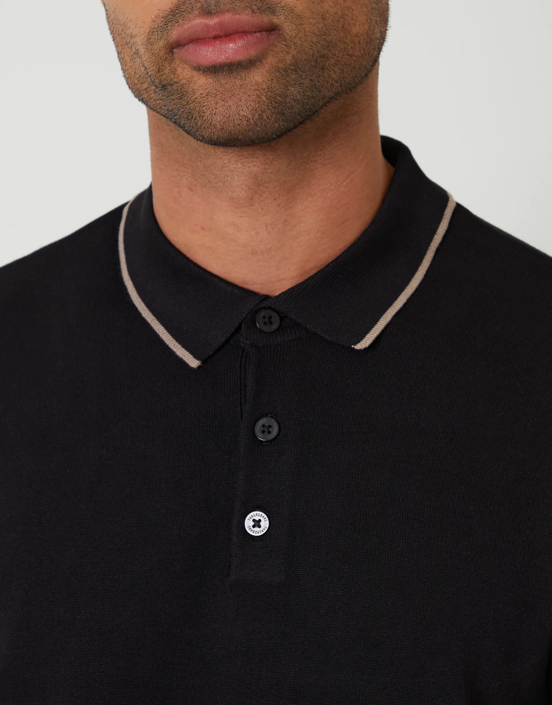 Knitted Long Sleeve Contrast Tipping Polo Jumper in Black - Image 4