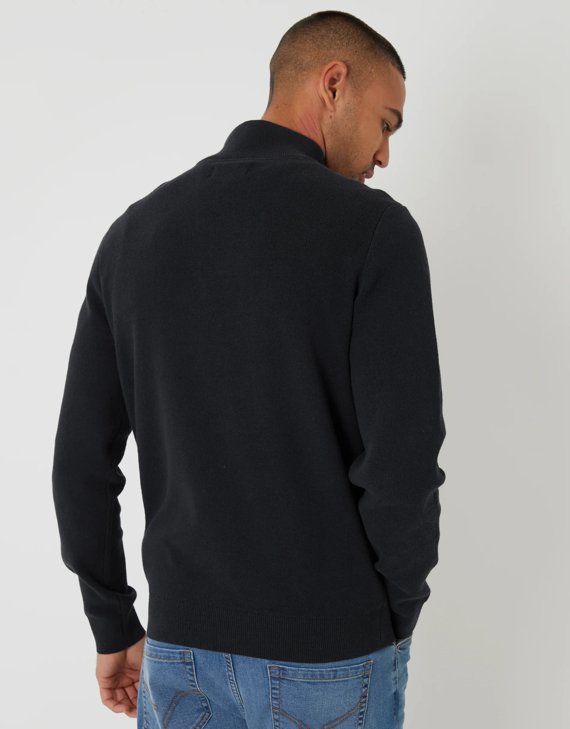 Knitted Quarter Zip Jumper in Black - Image 2
