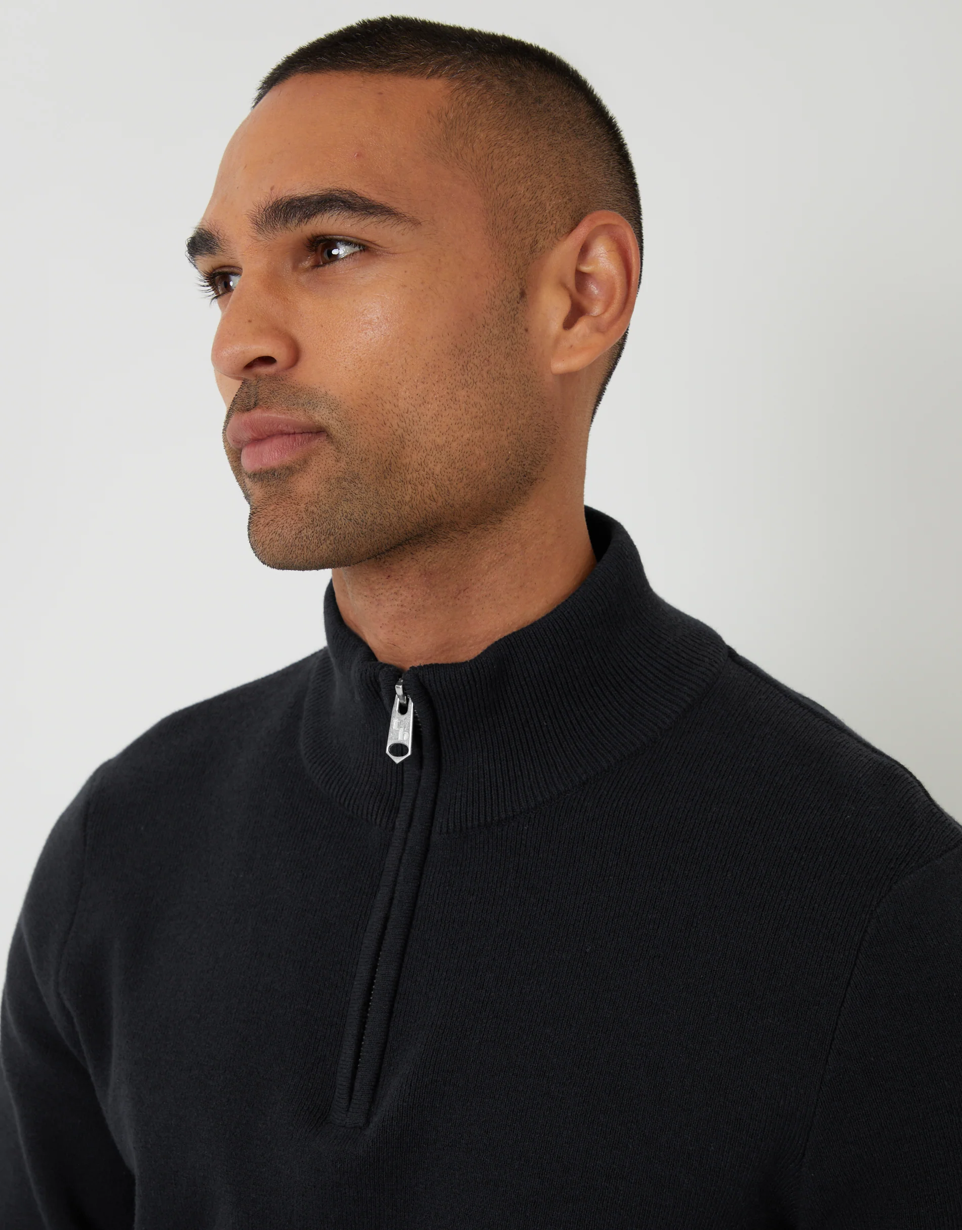 Knitted Quarter Zip Jumper in Black - Image 4
