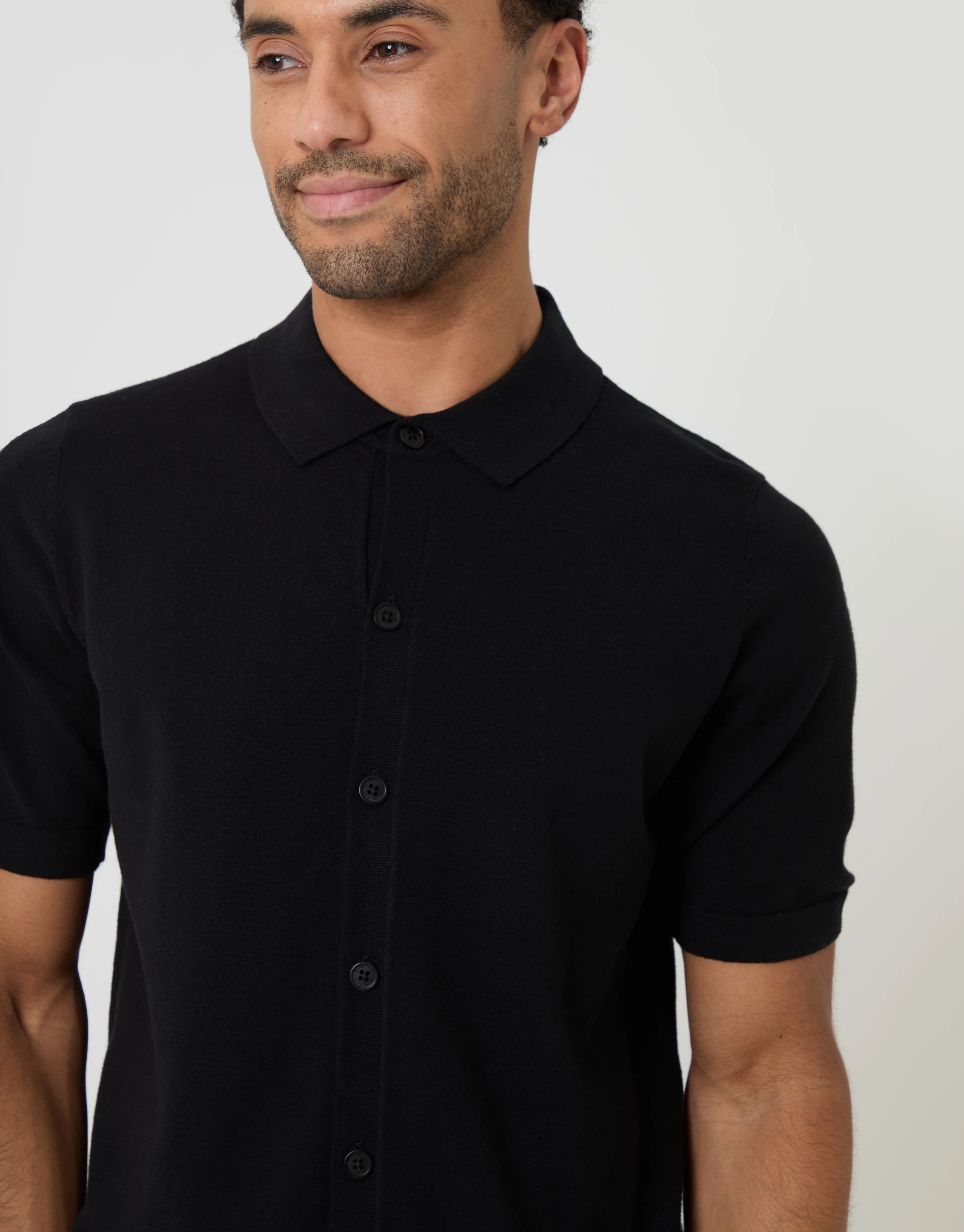 Knitted Short Sleeve Shirt in Black - Image 4