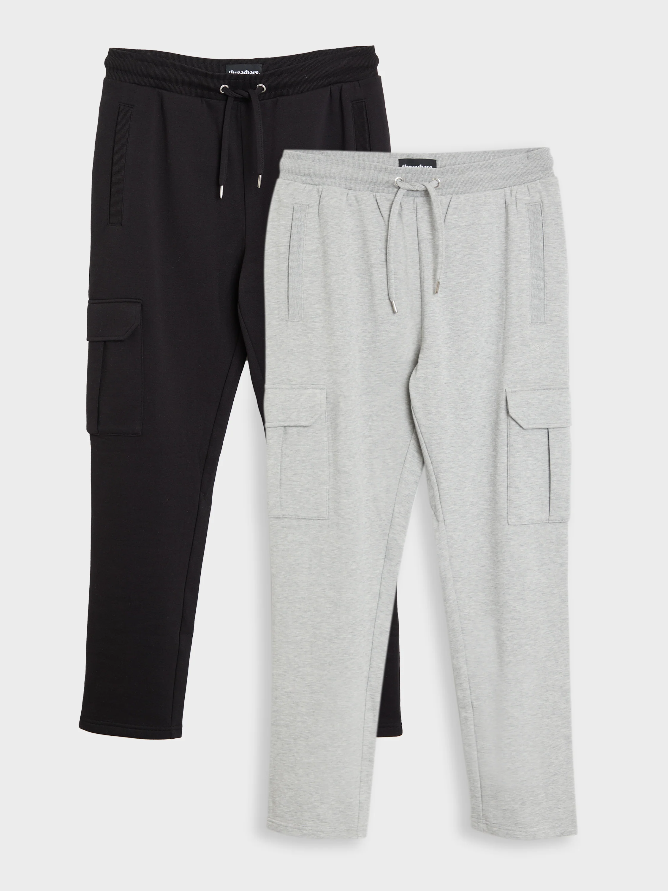 2 Pack Cargo Joggers in Black & Light Grey