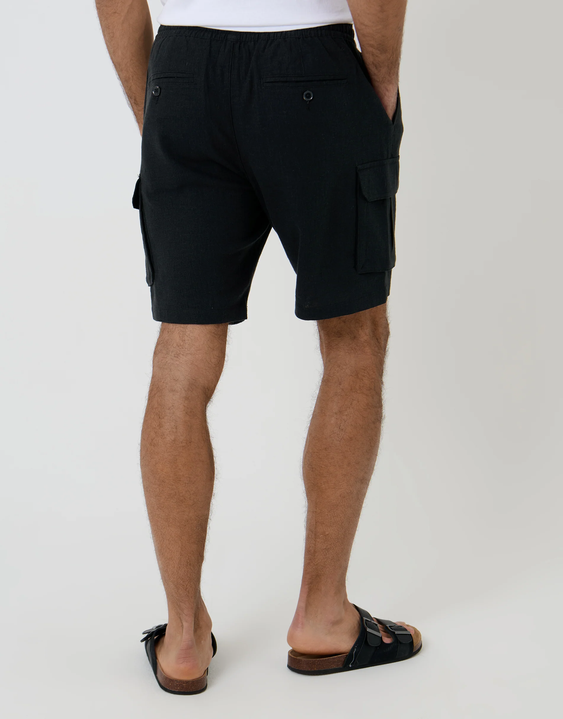 Linen Blend Cargo Shorts in Black - Image 3