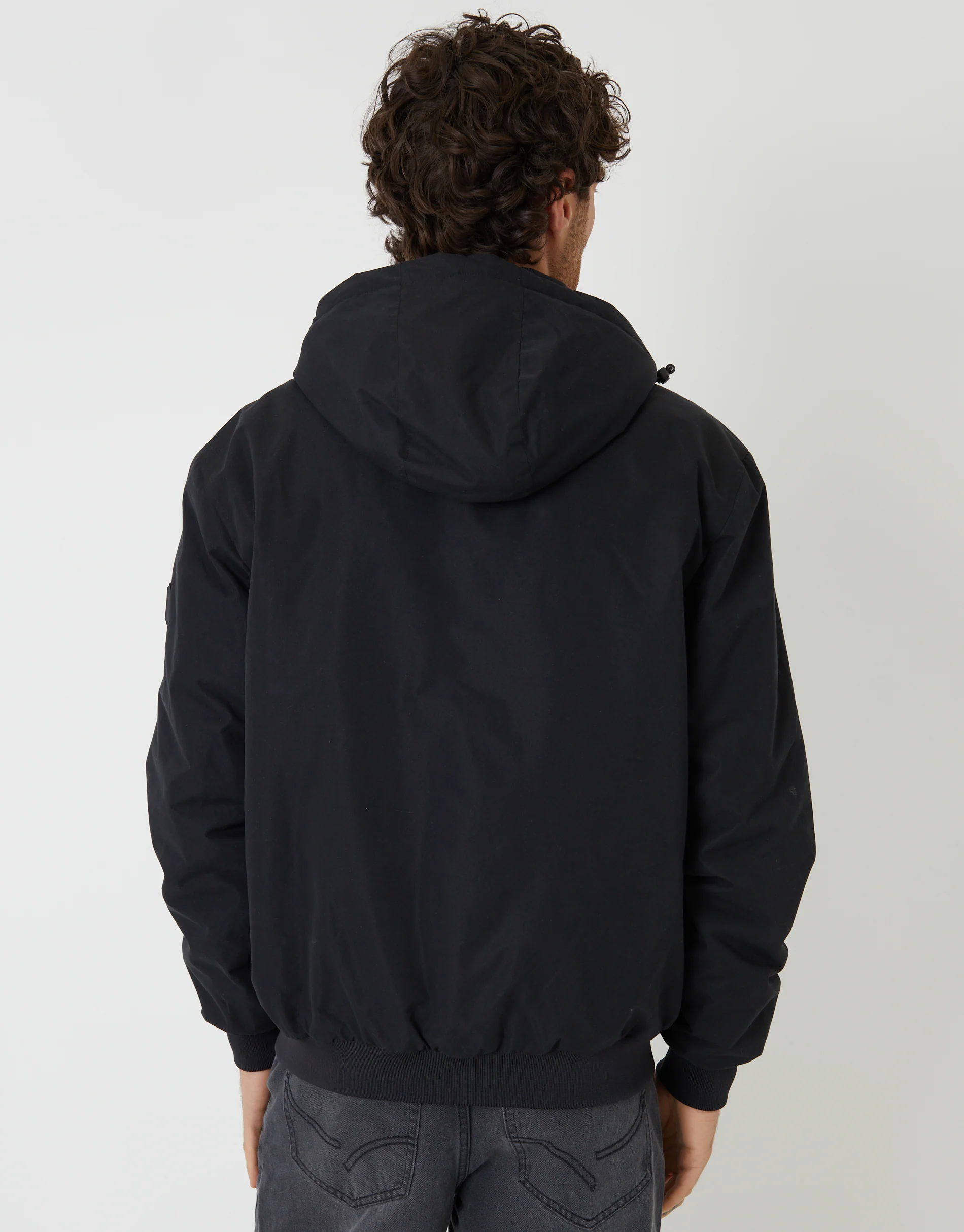 Microfleece Lined Hooded Lightweight Jacket in Black - Image 2