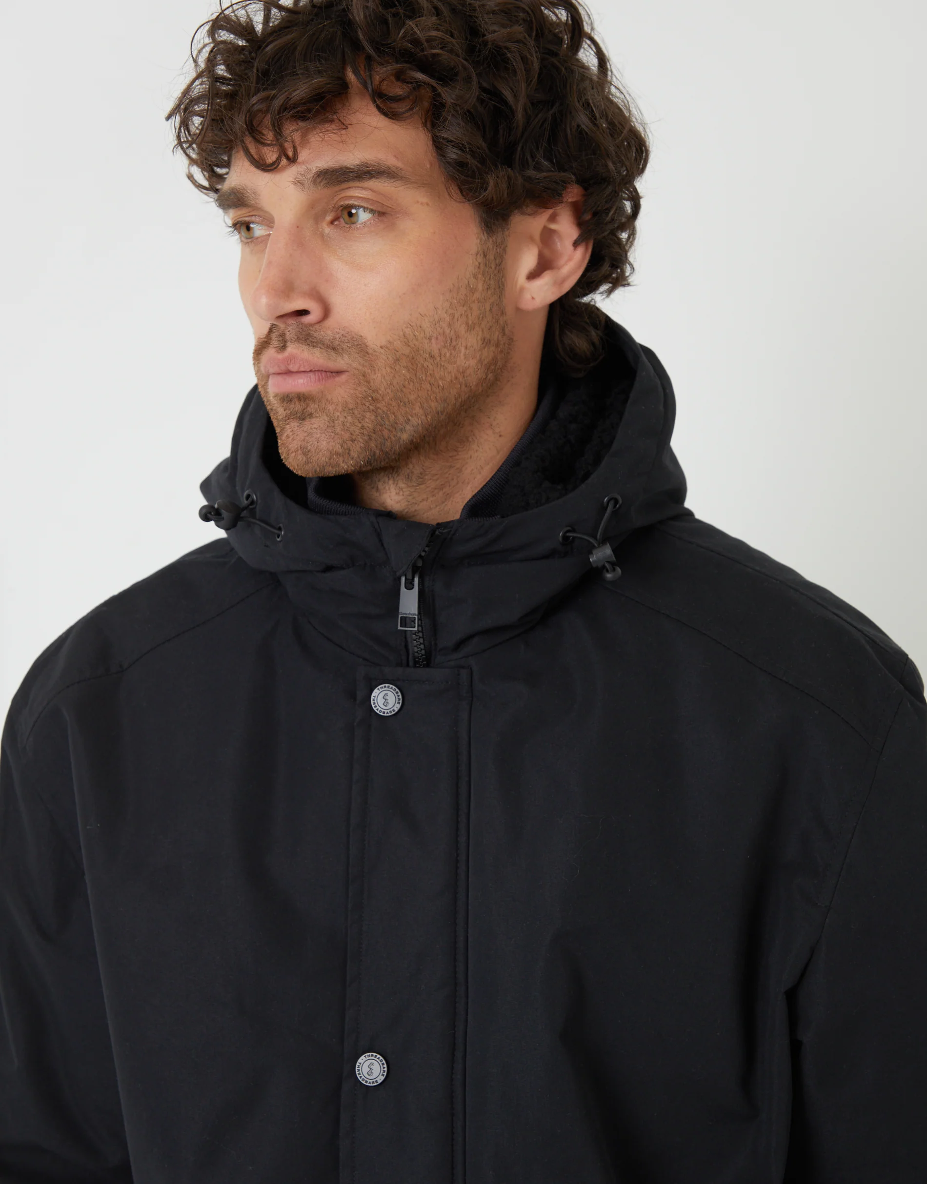 Microfleece Lined Hooded Lightweight Jacket in Black - Image 4