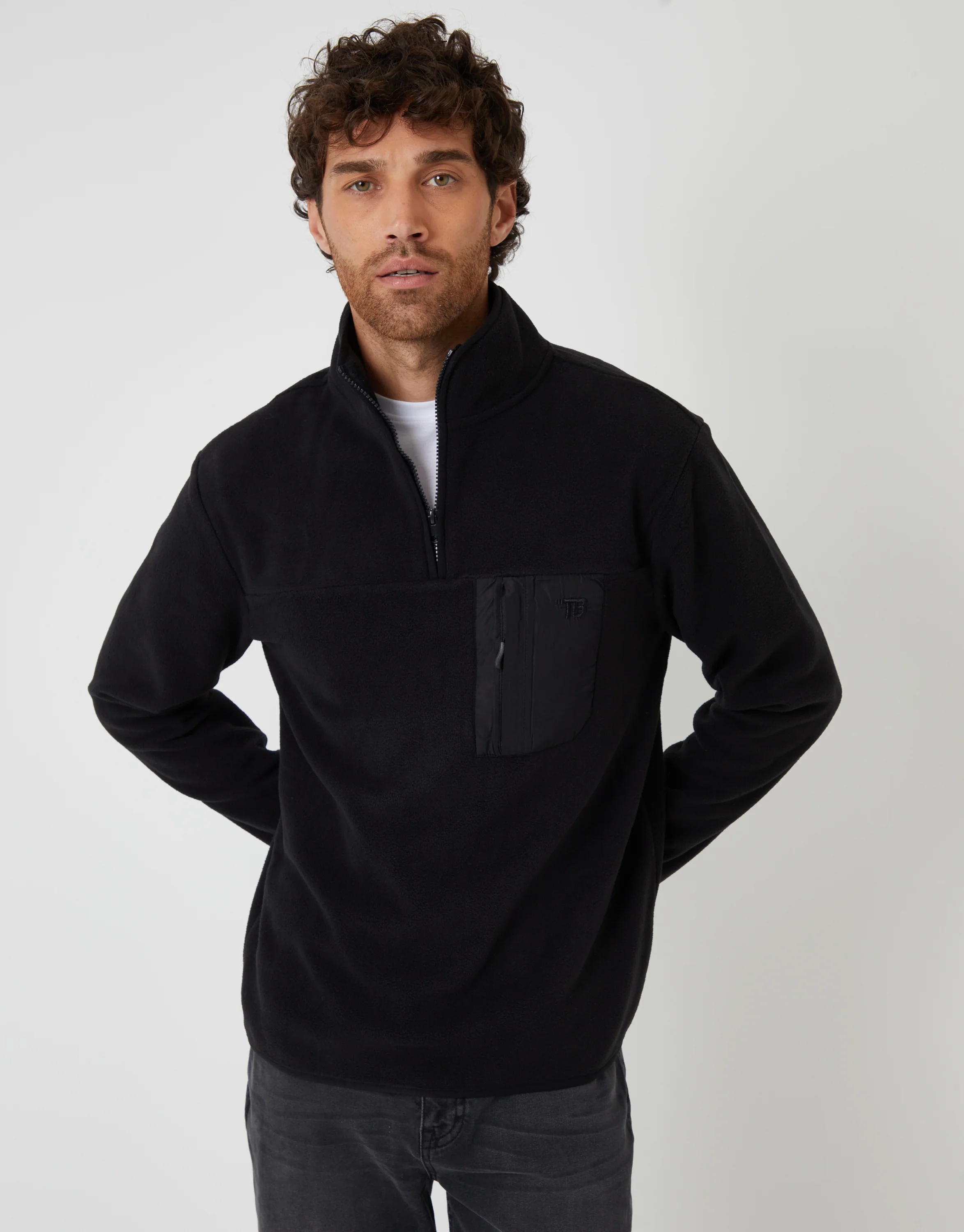 Microfleece Quarter Zip Sweatshirt in Black
