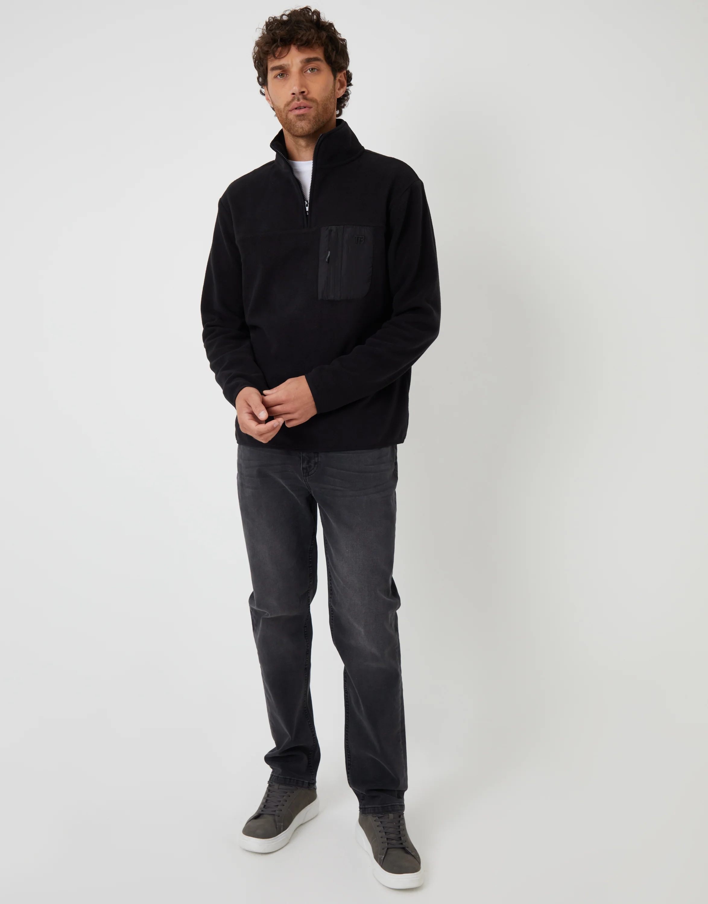 Microfleece Quarter Zip Sweatshirt in Black - Image 3