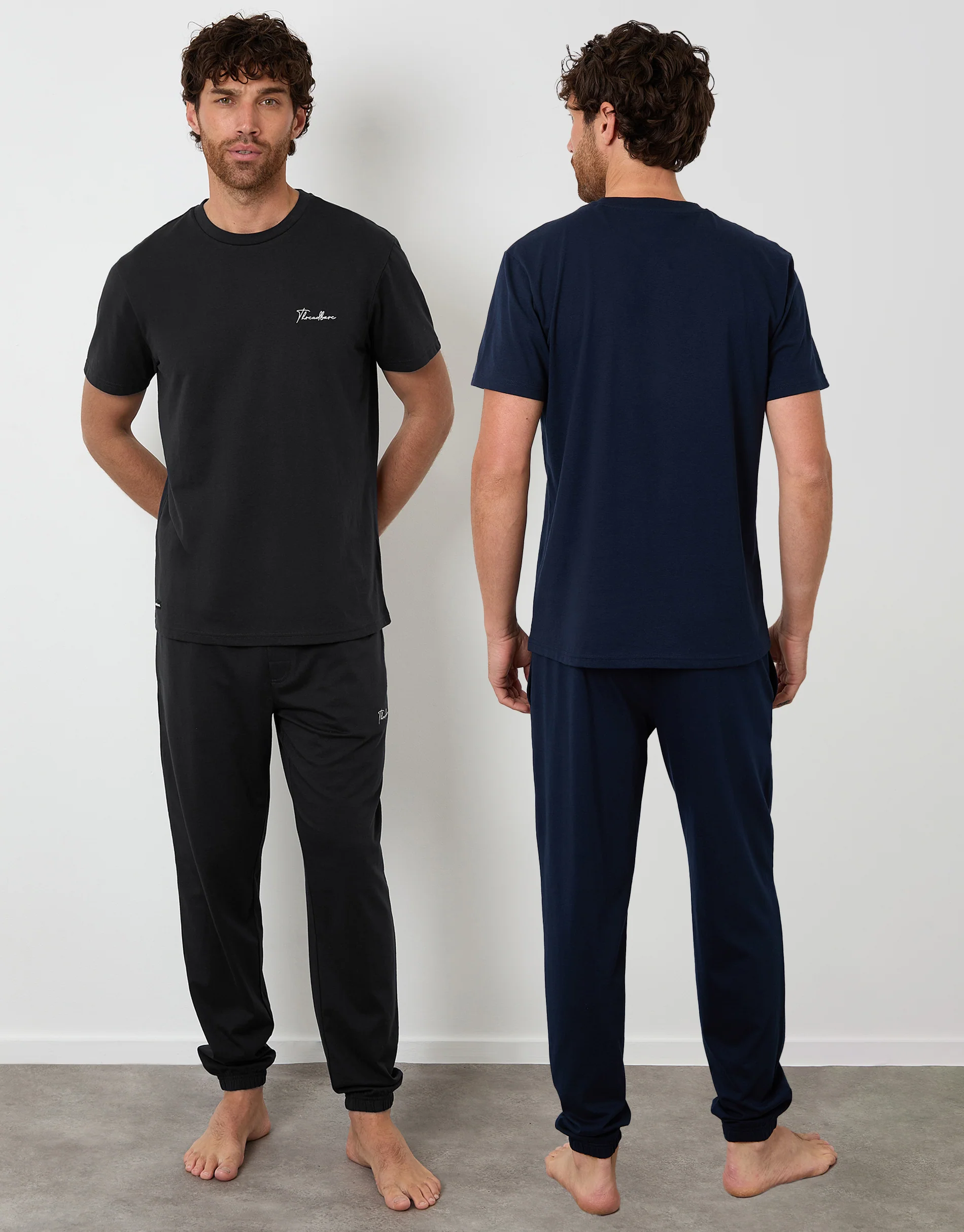 2 Pack Short Sleeve T-Shirt & Jogger Lounge Sets in Black & Navy