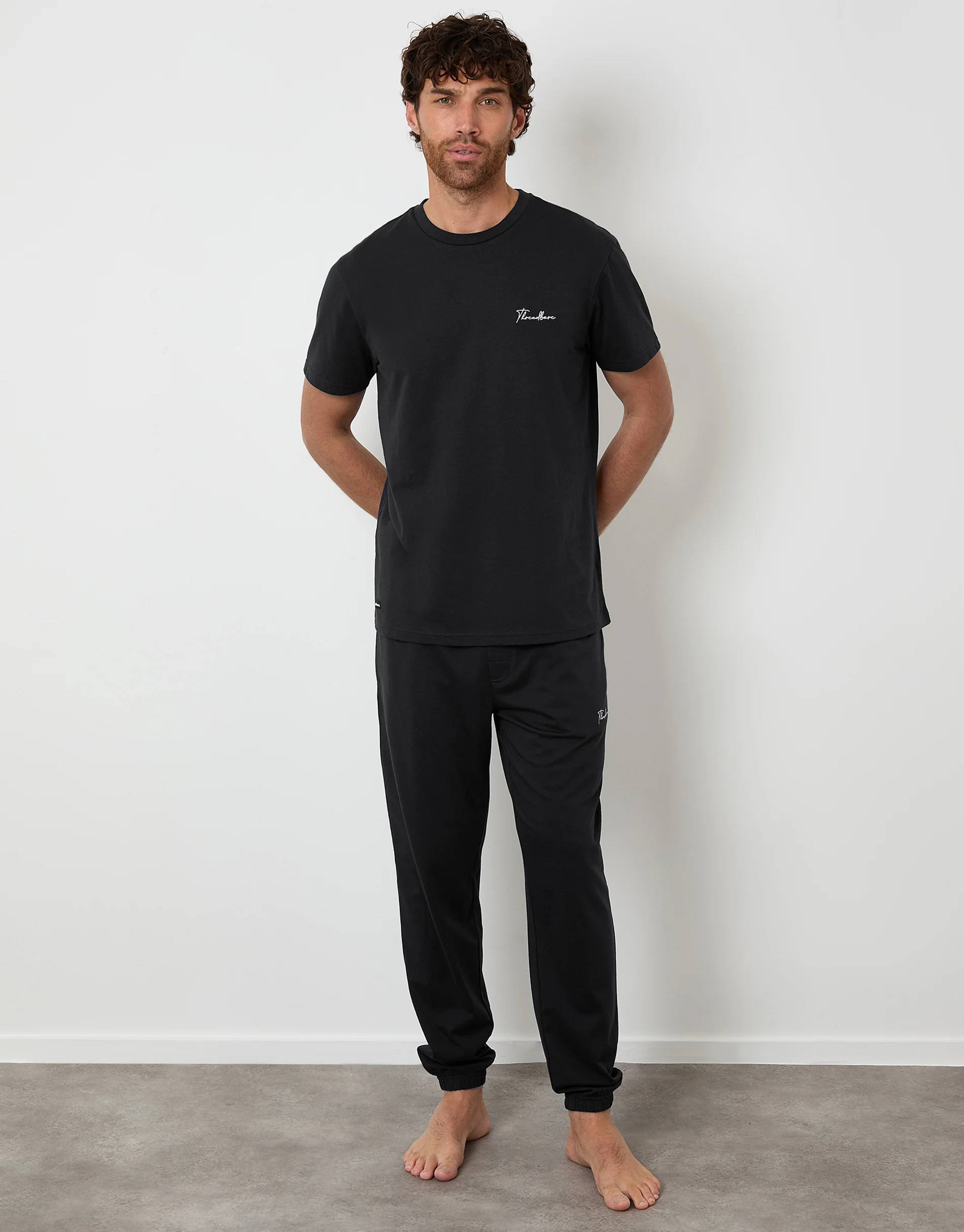 2 Pack Short Sleeve T-Shirt & Jogger Lounge Sets in Black & Navy - Image 2