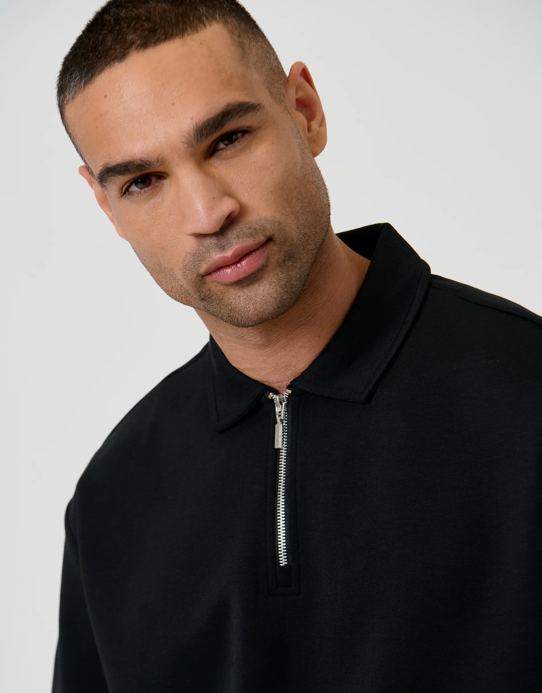 Oversized Quarter Zip Polo Shirt in Black - Image 4