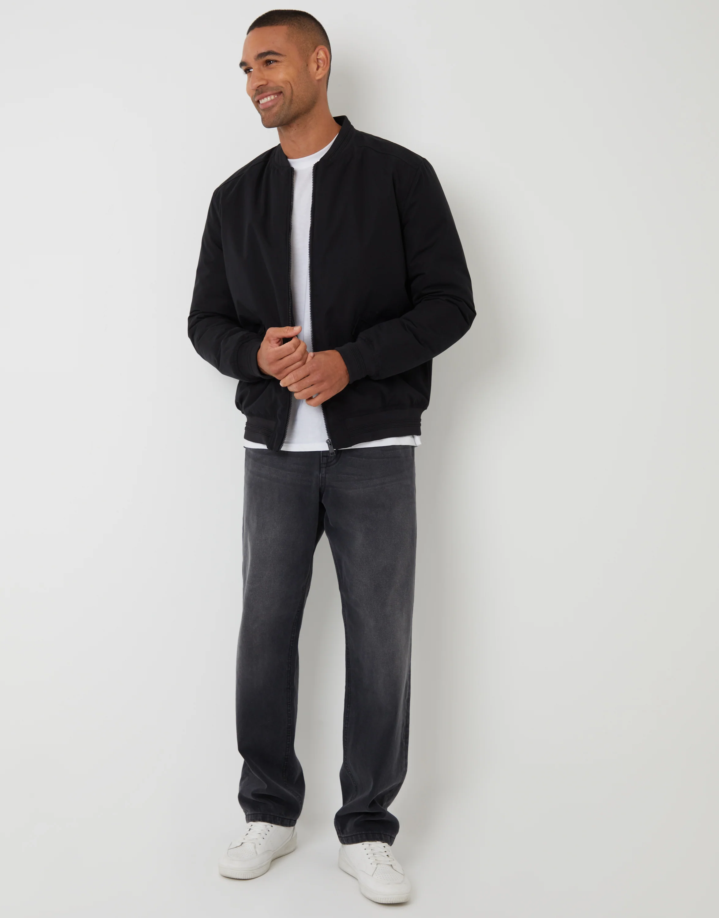 Padded Bomber Jacket in Black - Image 3