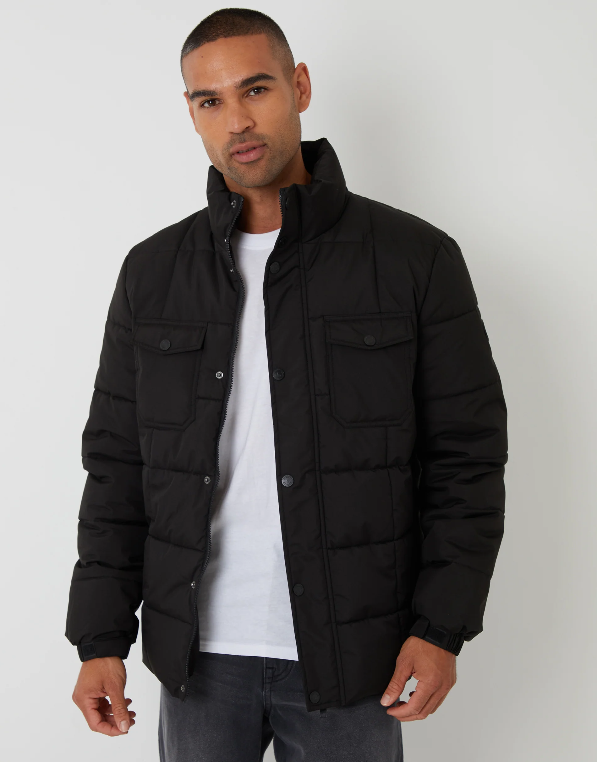 Padded Funnel Neck Jacket in Black