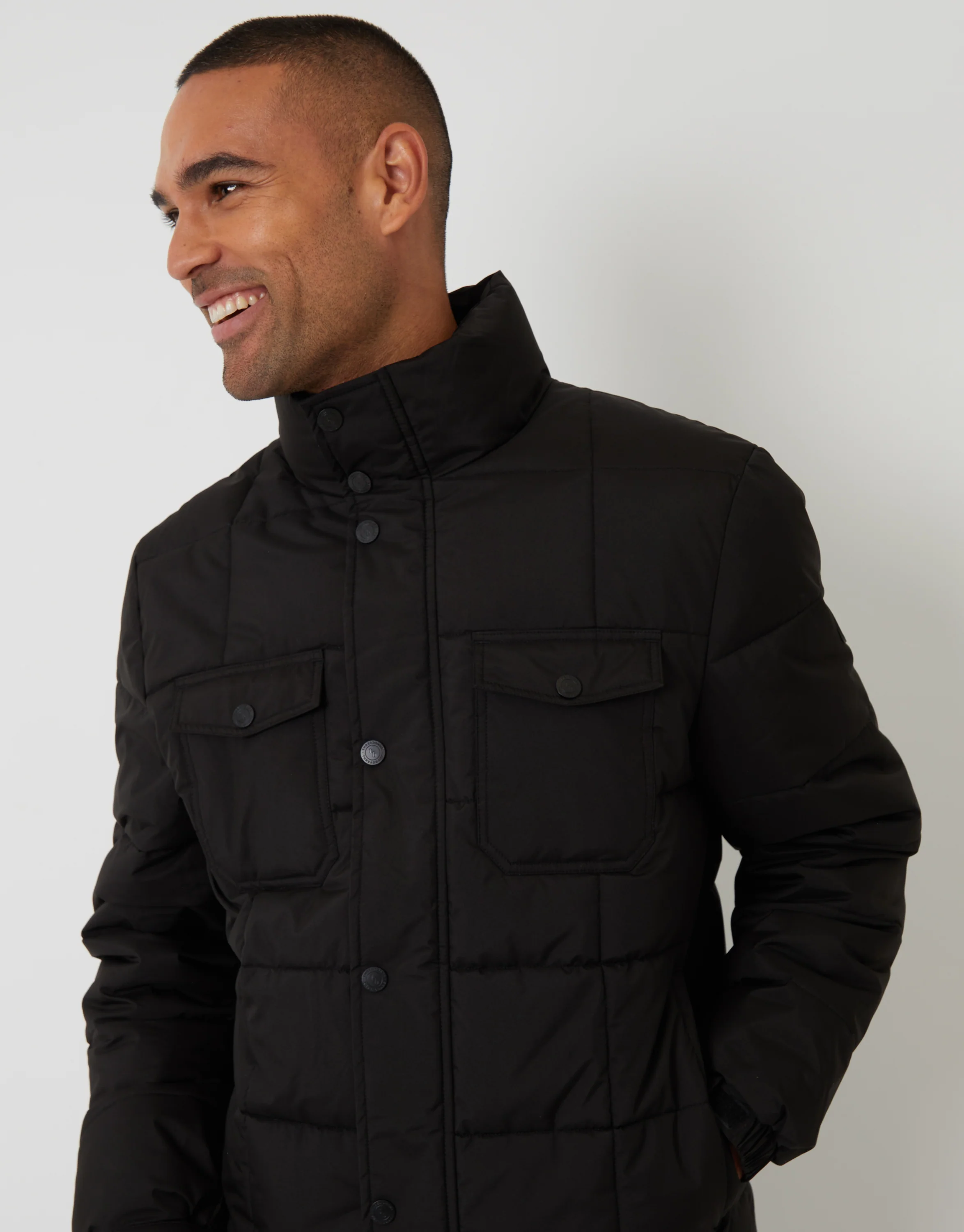Padded Funnel Neck Jacket in Black - Image 4