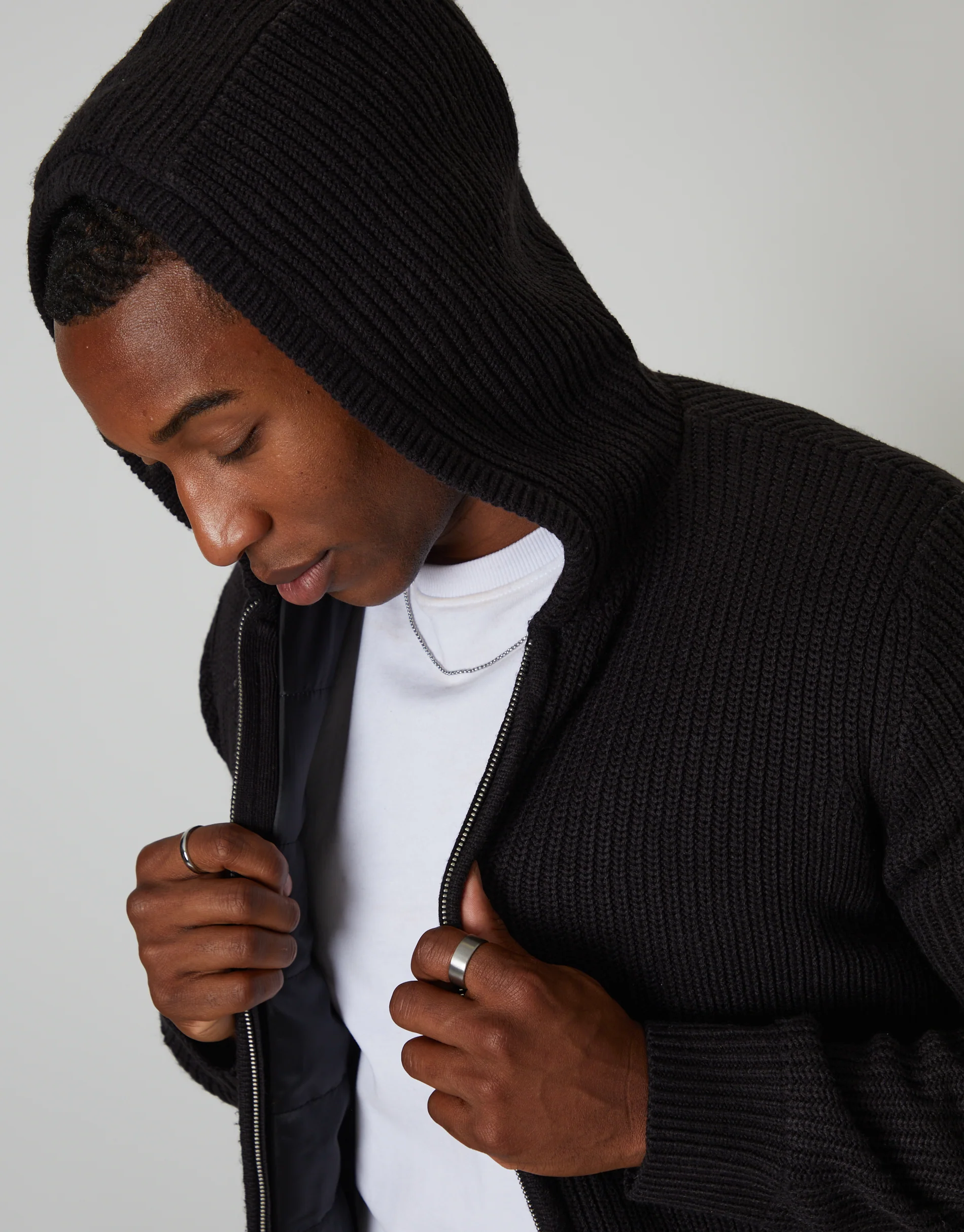 Padded Knitted Jacket in Black