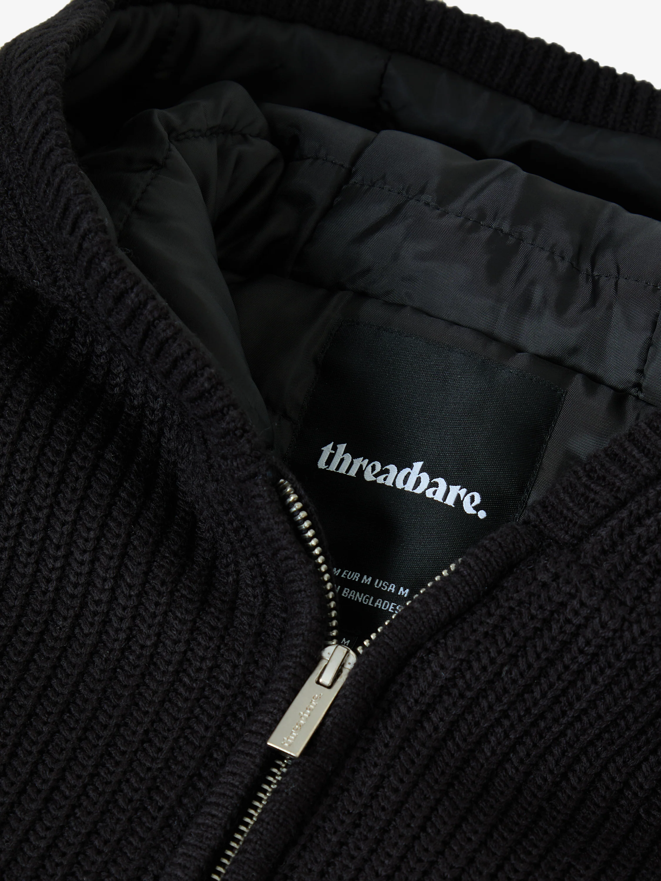 Padded Knitted Jacket in Black - Image 5