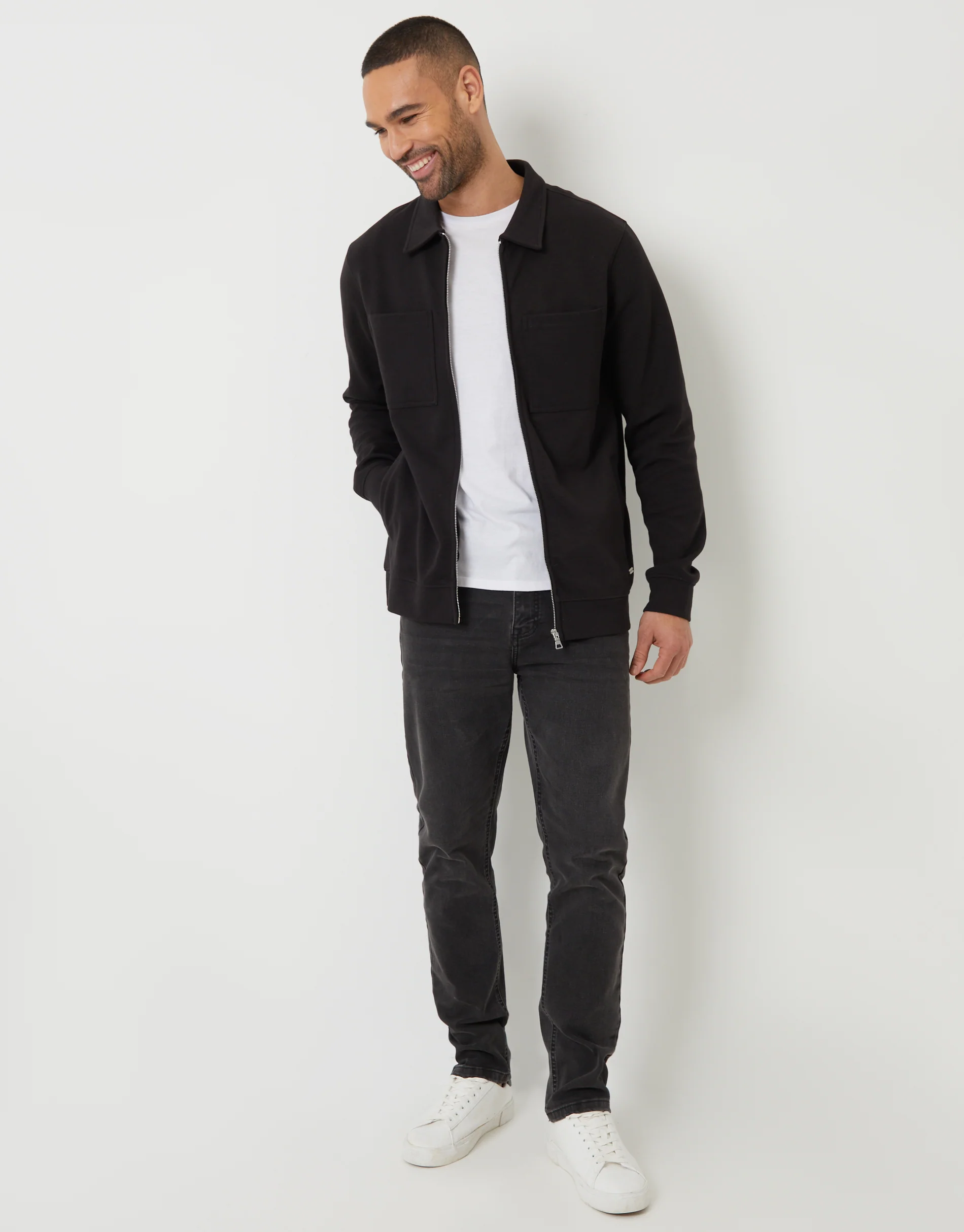 Pique Zip Through Shacket in Black - Image 3