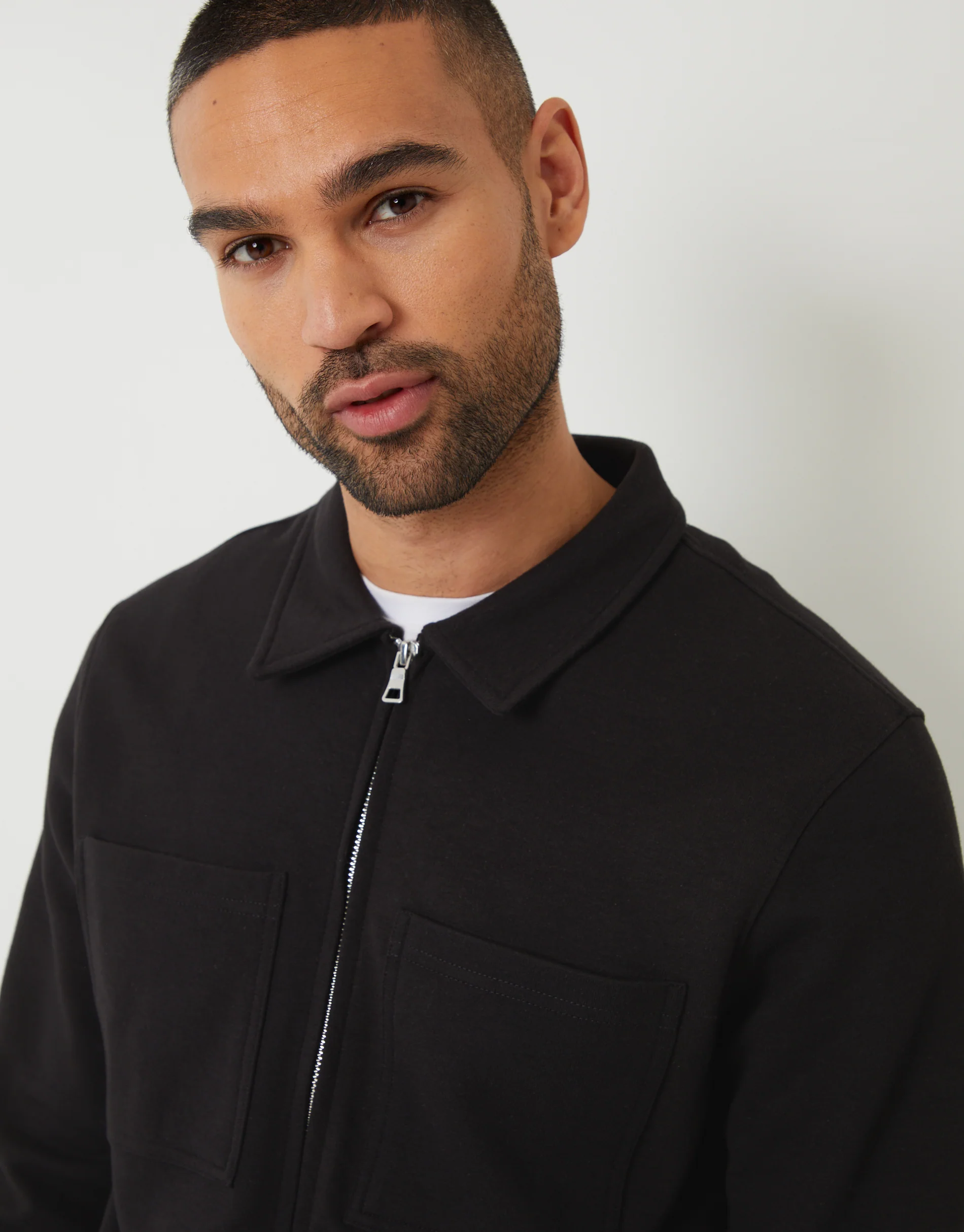 Pique Zip Through Shacket in Black - Image 4