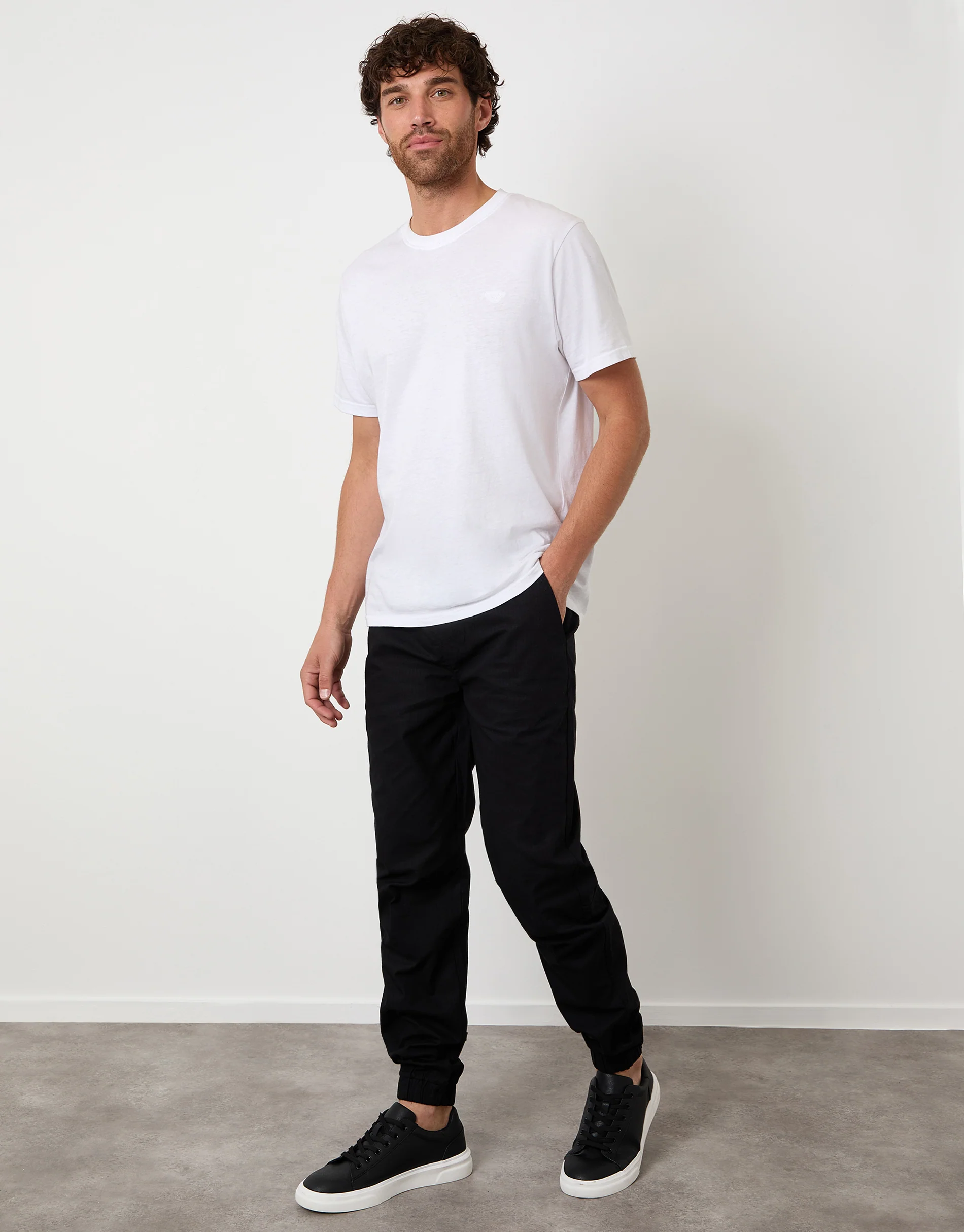 Regular Fit Pull On Trousers in Black
