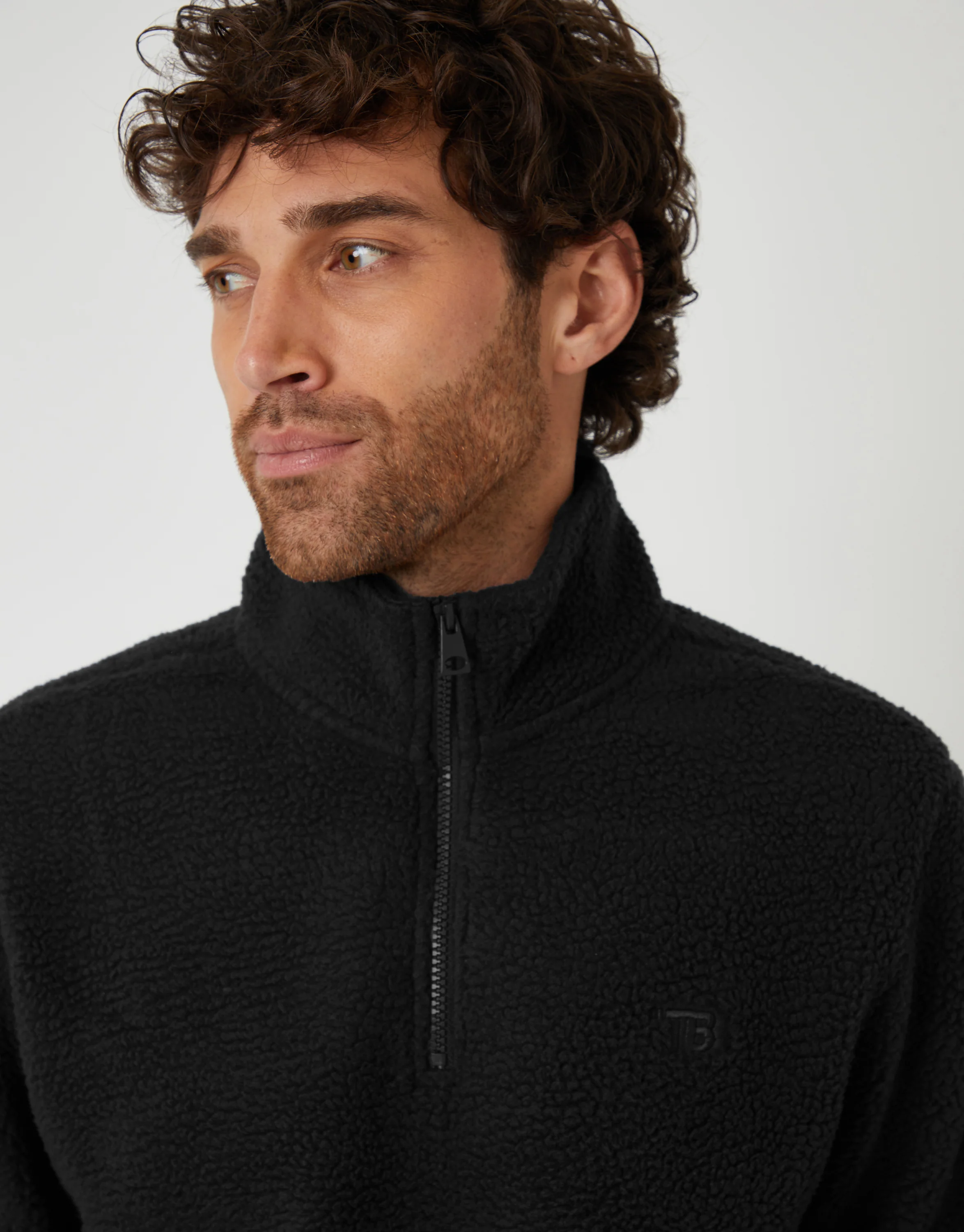 Quarter Zip Borg Sweatshirt in Black - Image 4