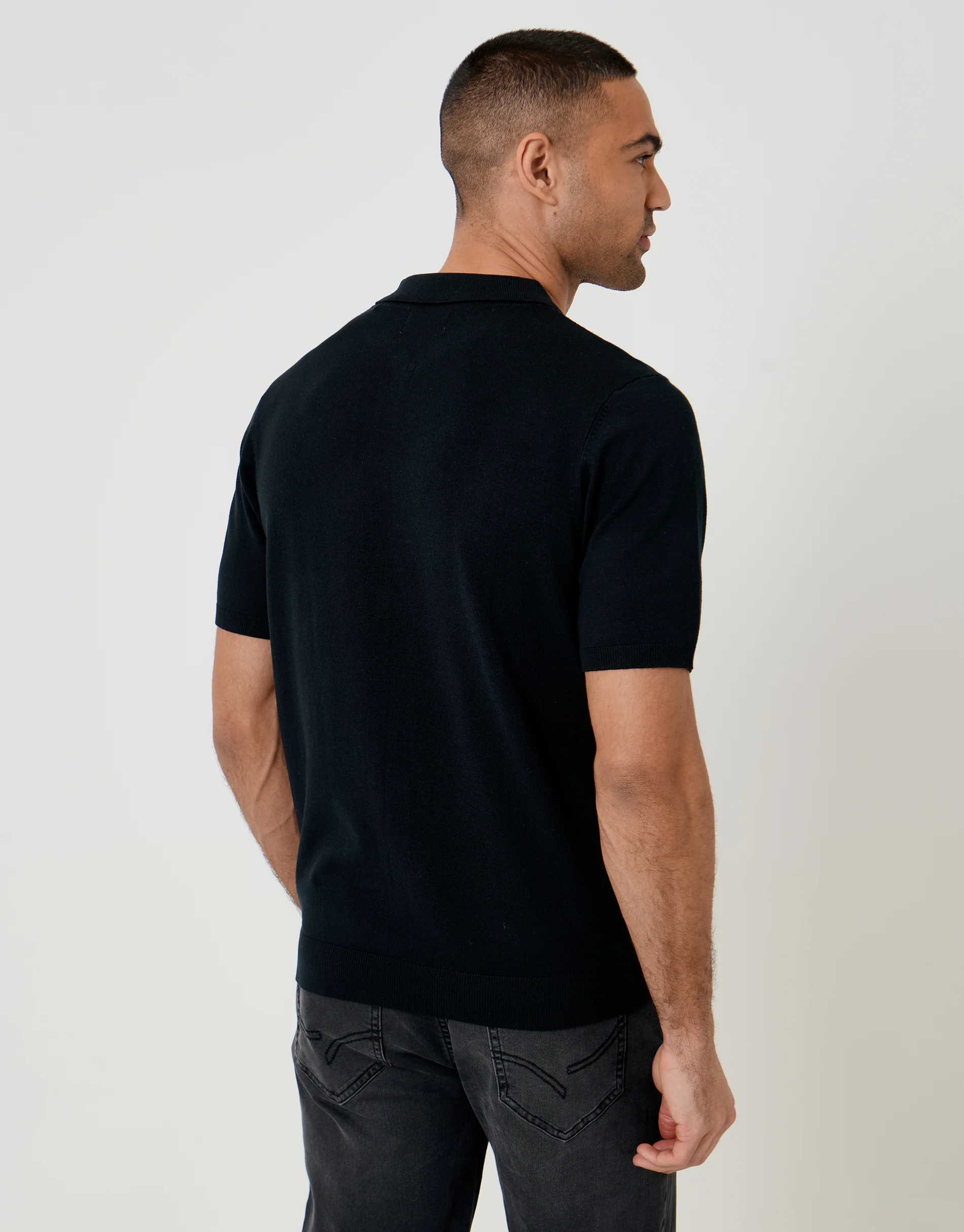 Quarter Zip Knitted Polo in Black - Image 2