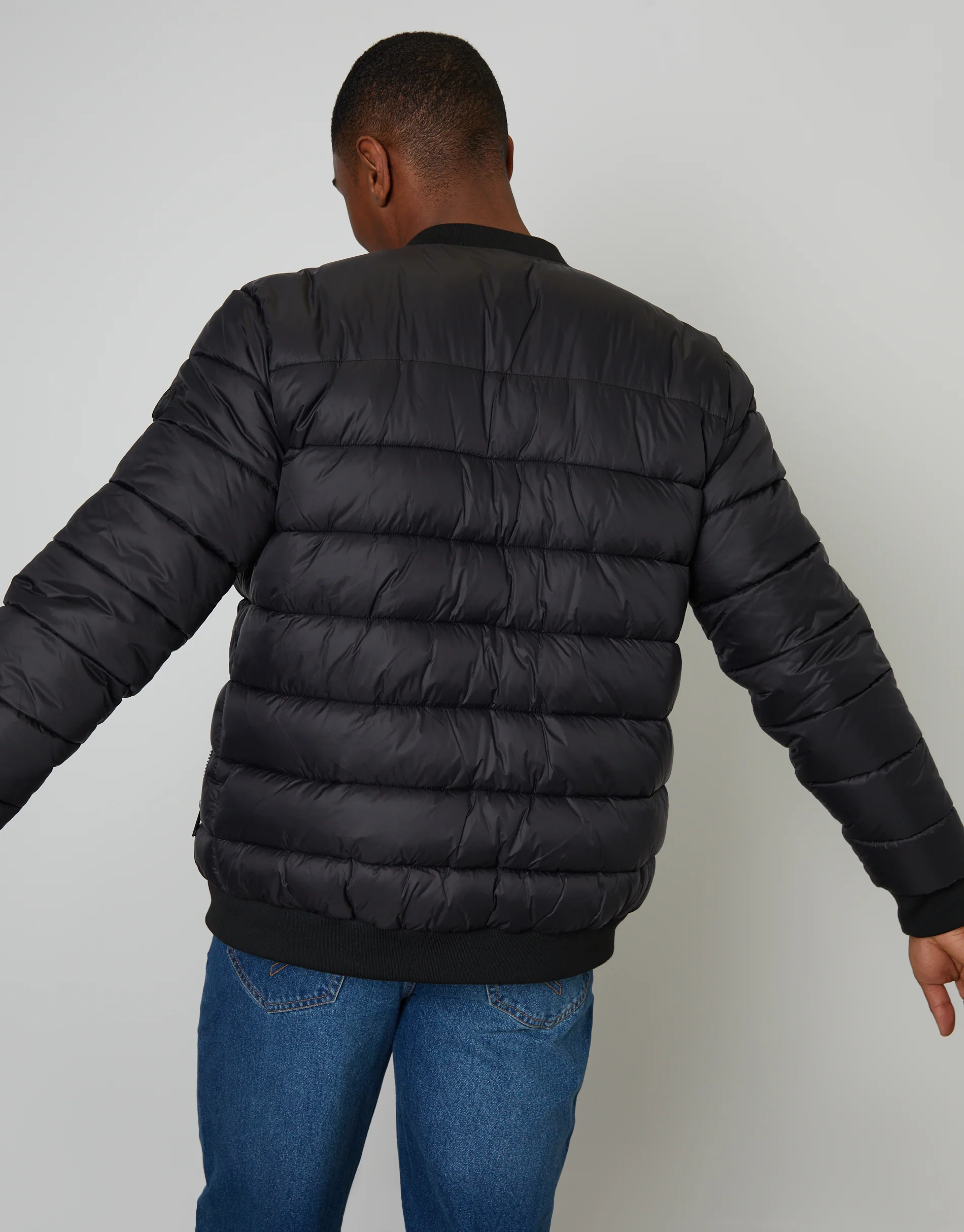 Quilted Bomber Jacket in Black - Image 2