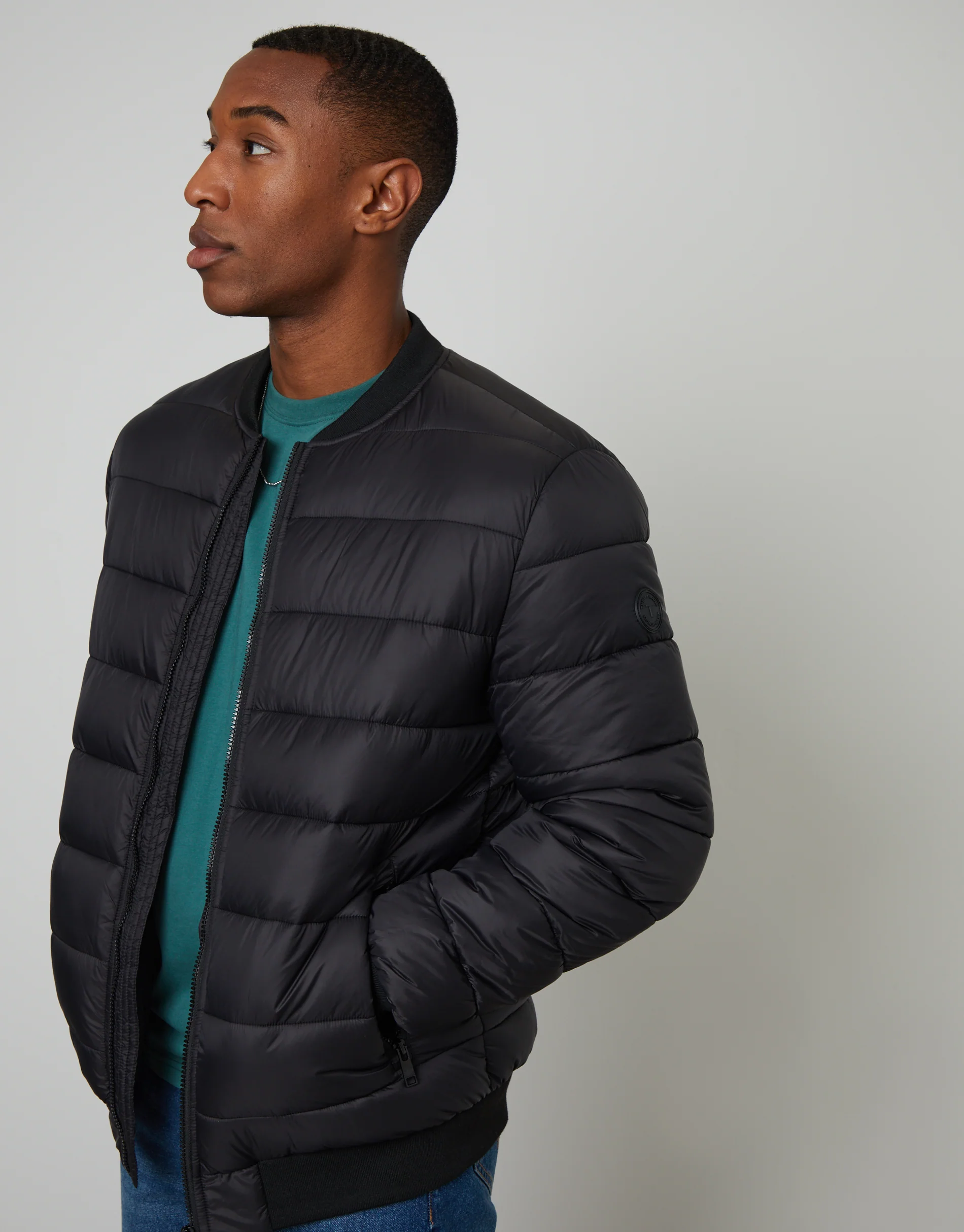 Quilted Bomber Jacket in Black - Image 4