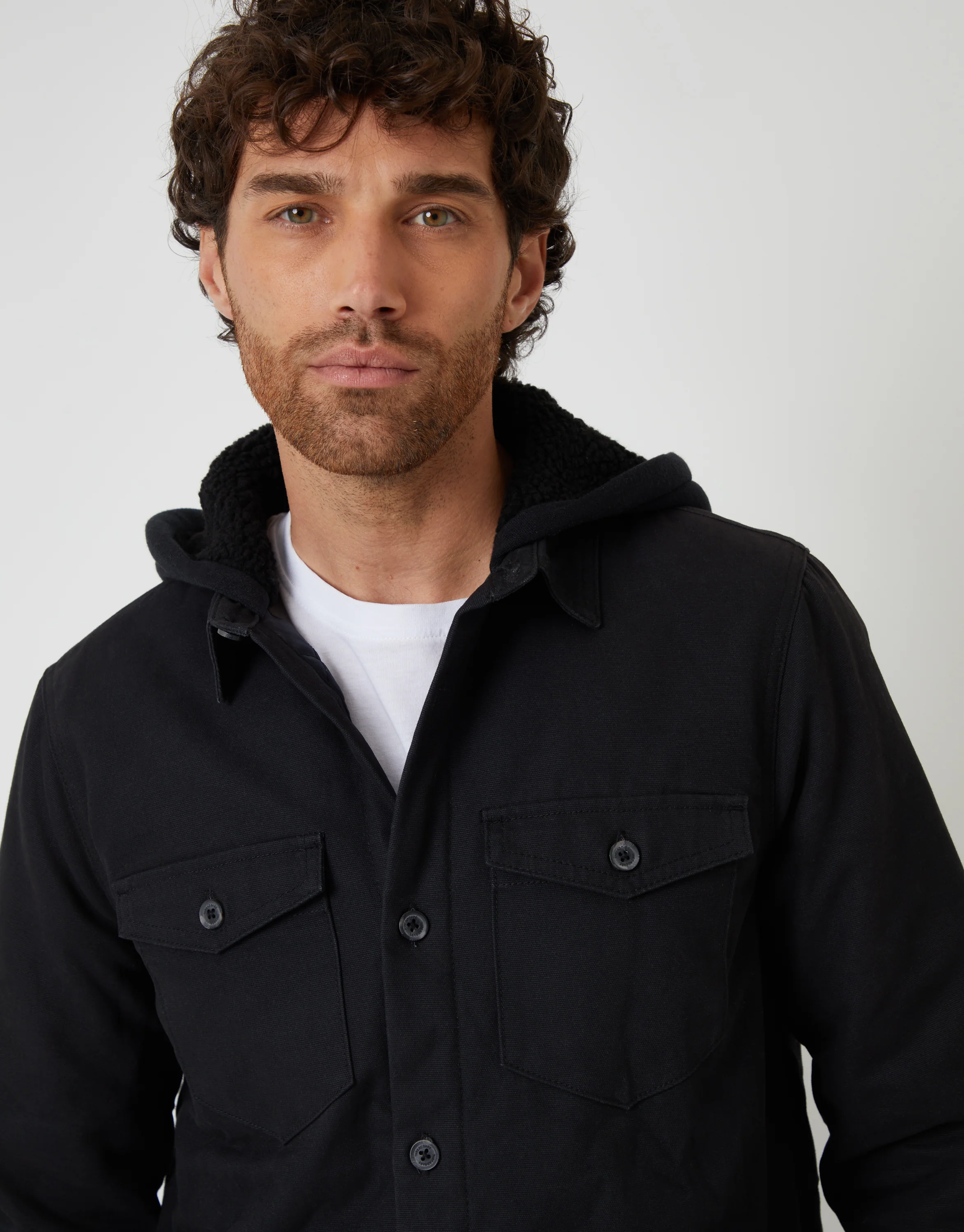 Quilted Shacket with Borg Lined Hood in Black - Image 4