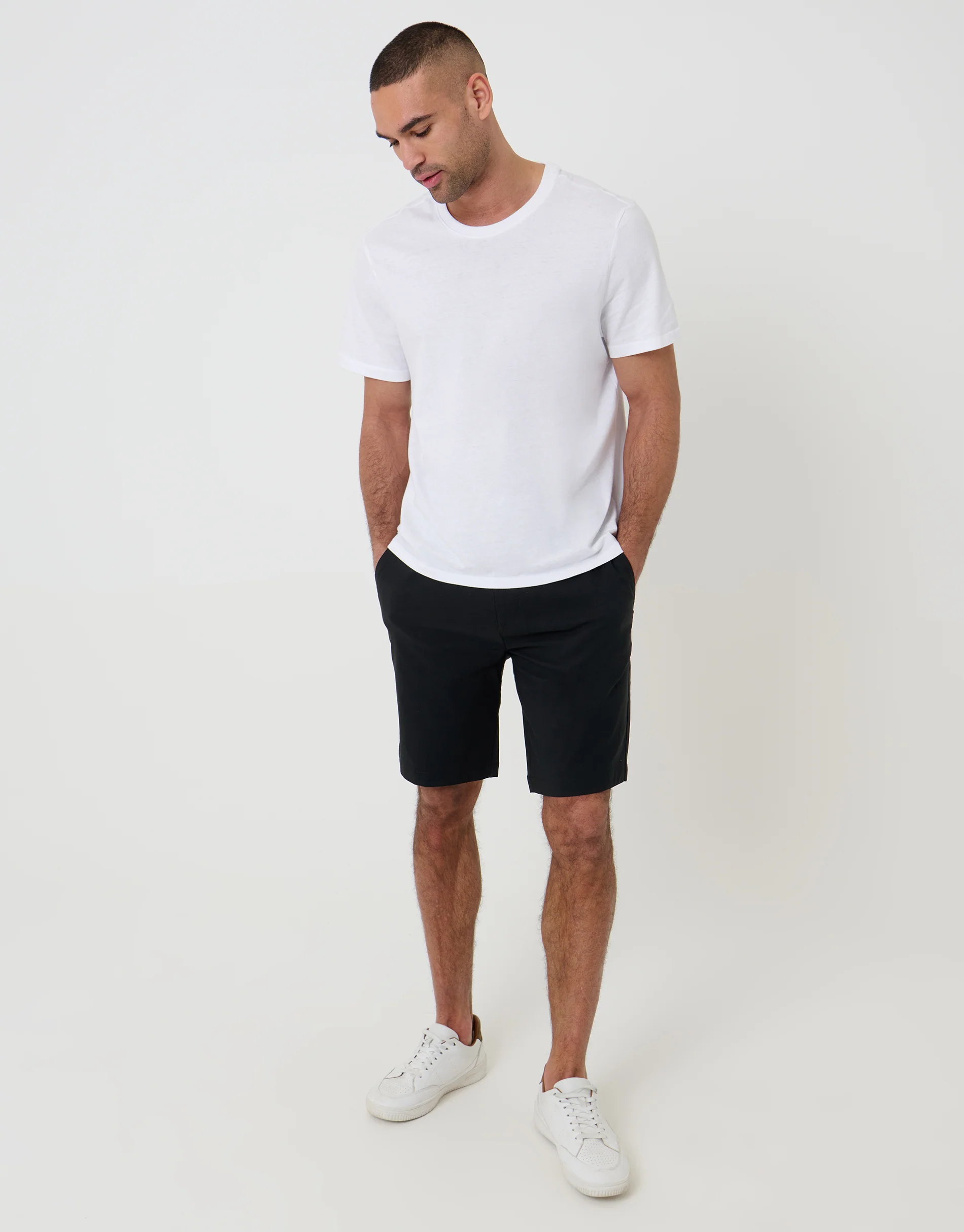 Regular Fit Elasticated Waist Stretch Chino Shorts in Black - Image 3