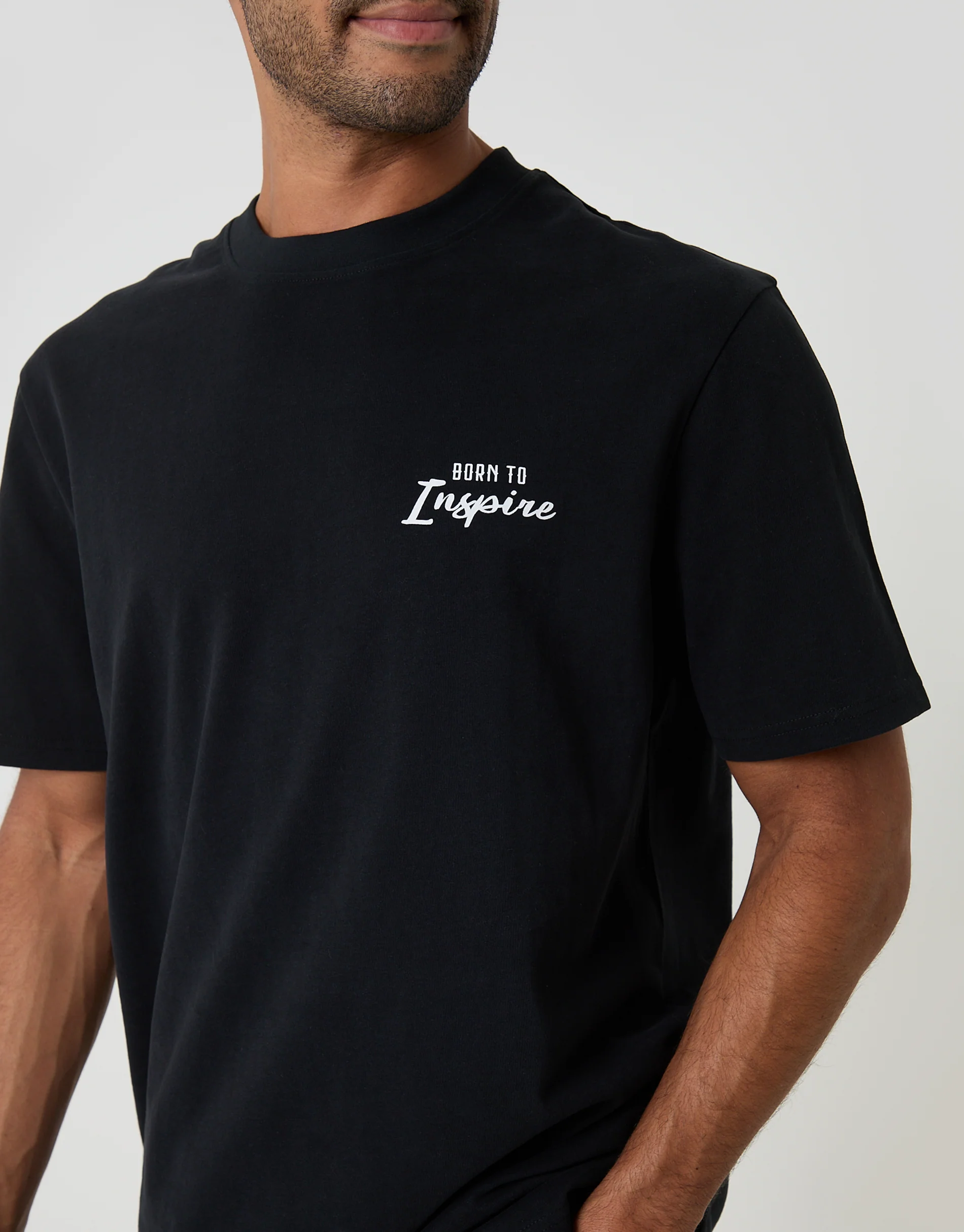 Relaxed Fit Inspire Peached Cotton T-Shirt in Black - Image 2