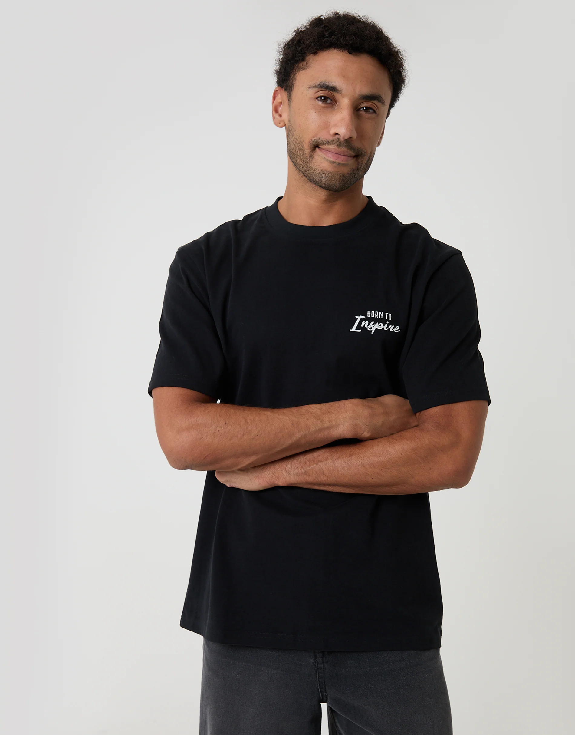 Relaxed Fit Inspire Peached Cotton T-Shirt in Black - Image 4