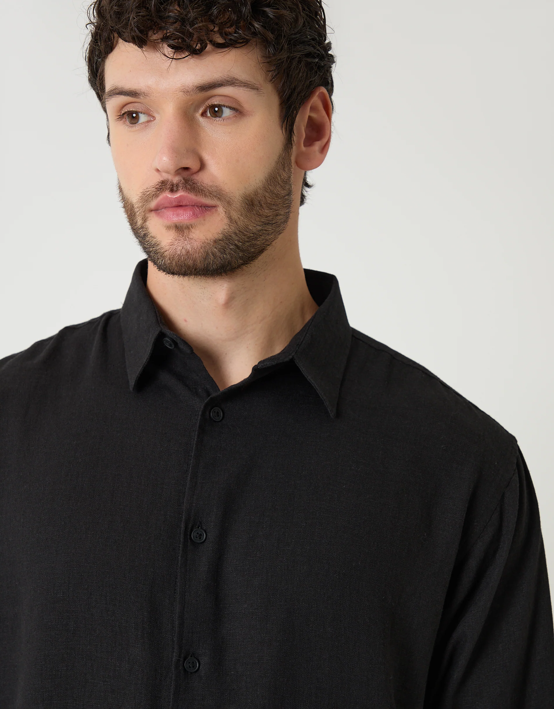 Relaxed Fit Linen Blend Shirt in Black - Image 4