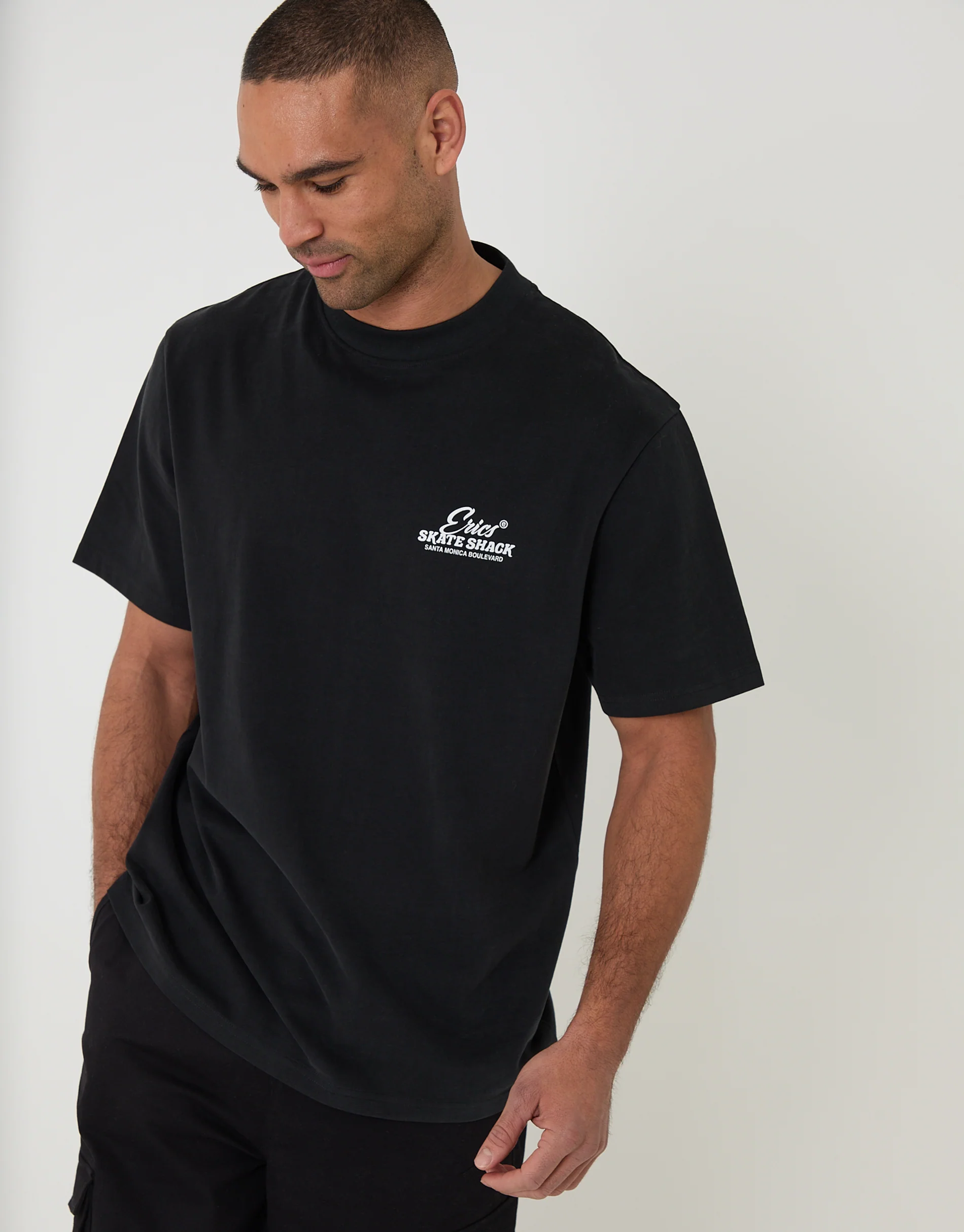 Relaxed Fit Skate Shack Peached Cotton T-Shirt in Black - Image 2