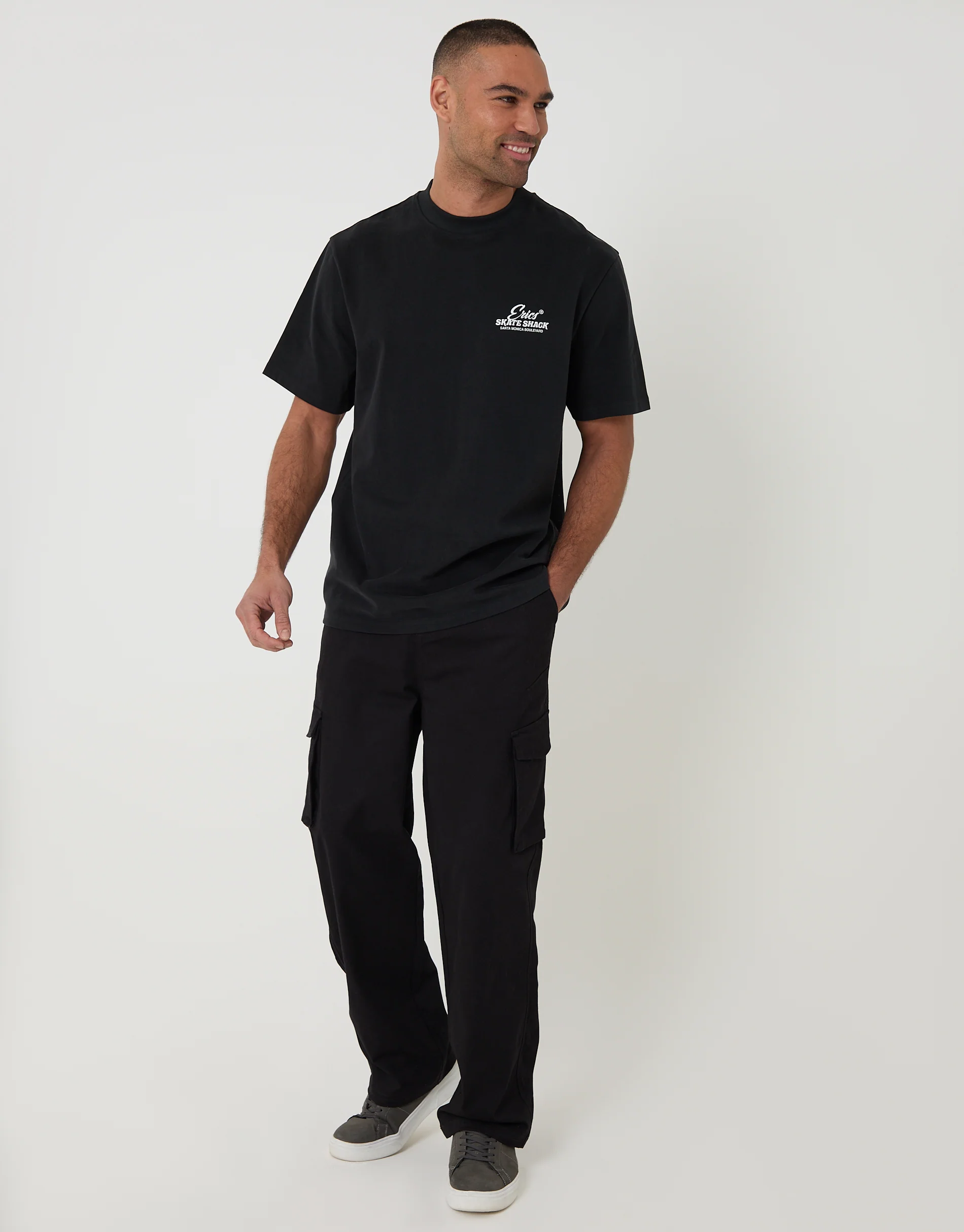 Relaxed Fit Skate Shack Peached Cotton T-Shirt in Black - Image 3