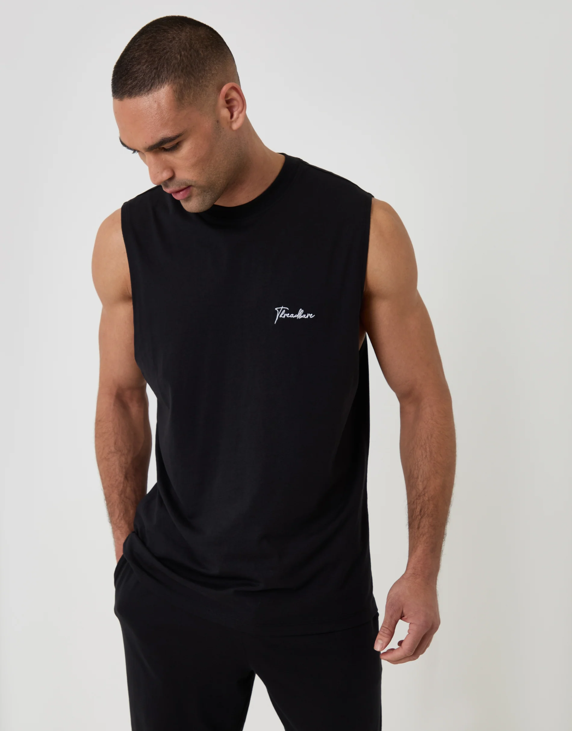Relaxed Fit Sleeveless Lounge Set in Black - Image 2