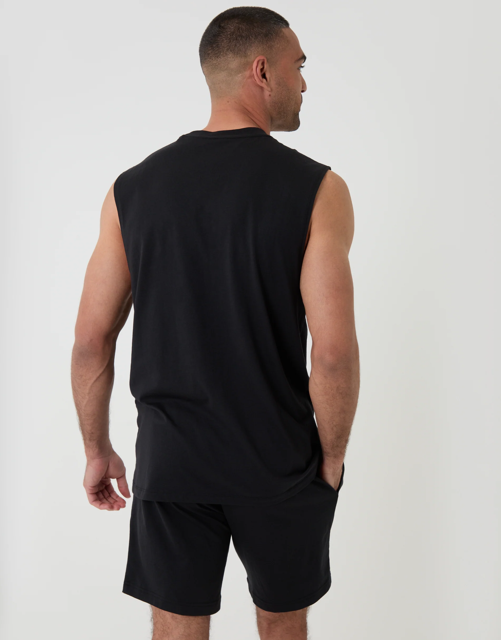 Relaxed Fit Sleeveless Short Lounge Set in Black - Image 2