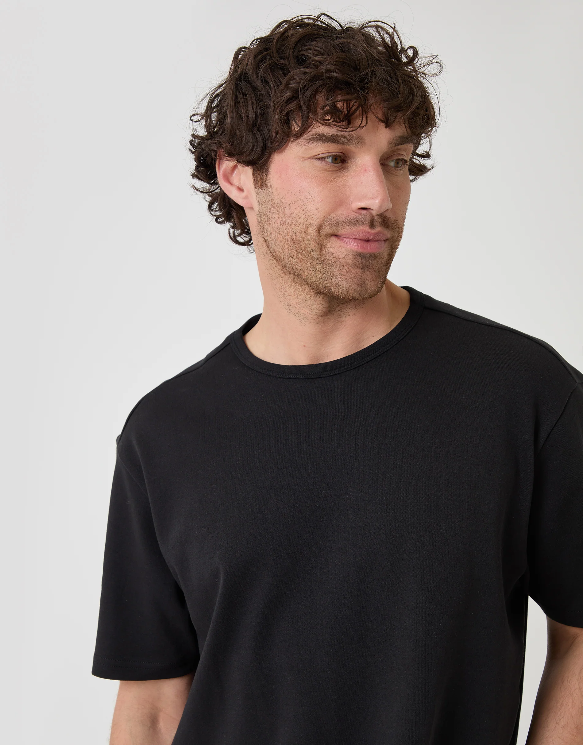 Relaxed Fit Textured Cotton T-Shirt in Black - Image 4