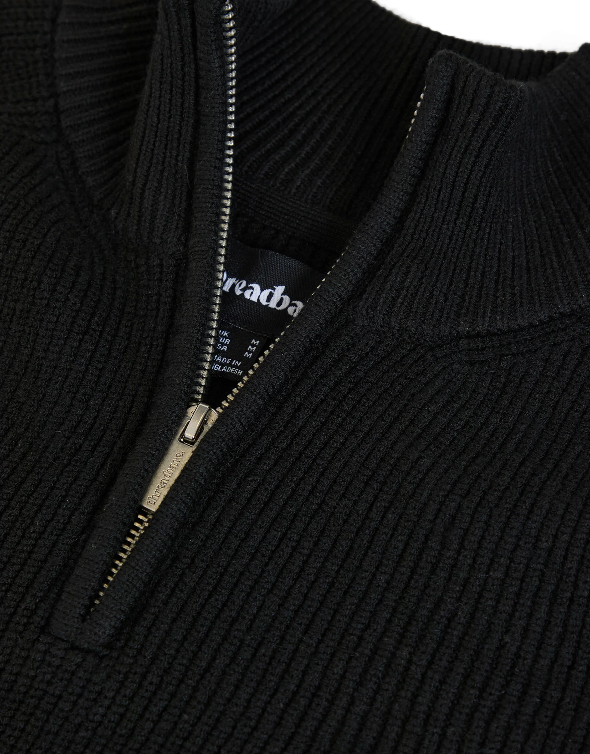 Rib Panel Quarter Zip Knitted Jumper in Black - Image 5