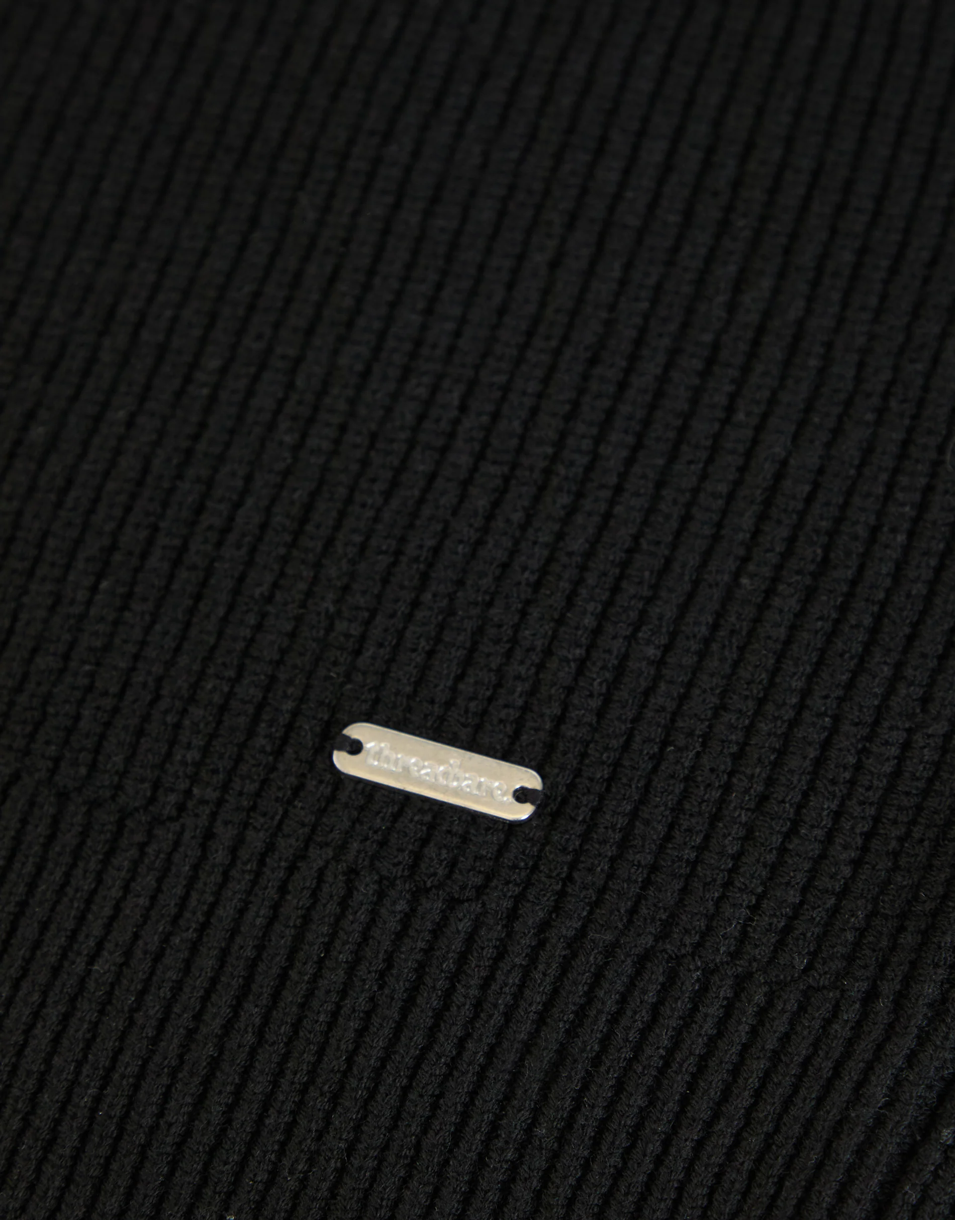 Rib Panel Quarter Zip Knitted Jumper in Black - Image 6