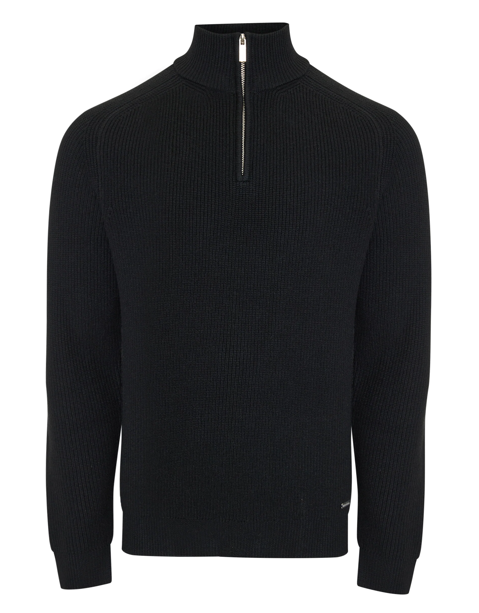 Rib Panel Quarter Zip Knitted Jumper in Black - Image 7