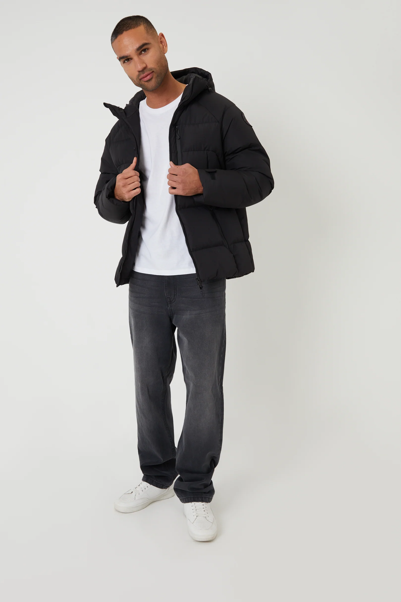 Ripstop Hooded Padded Coat in Black - Image 3