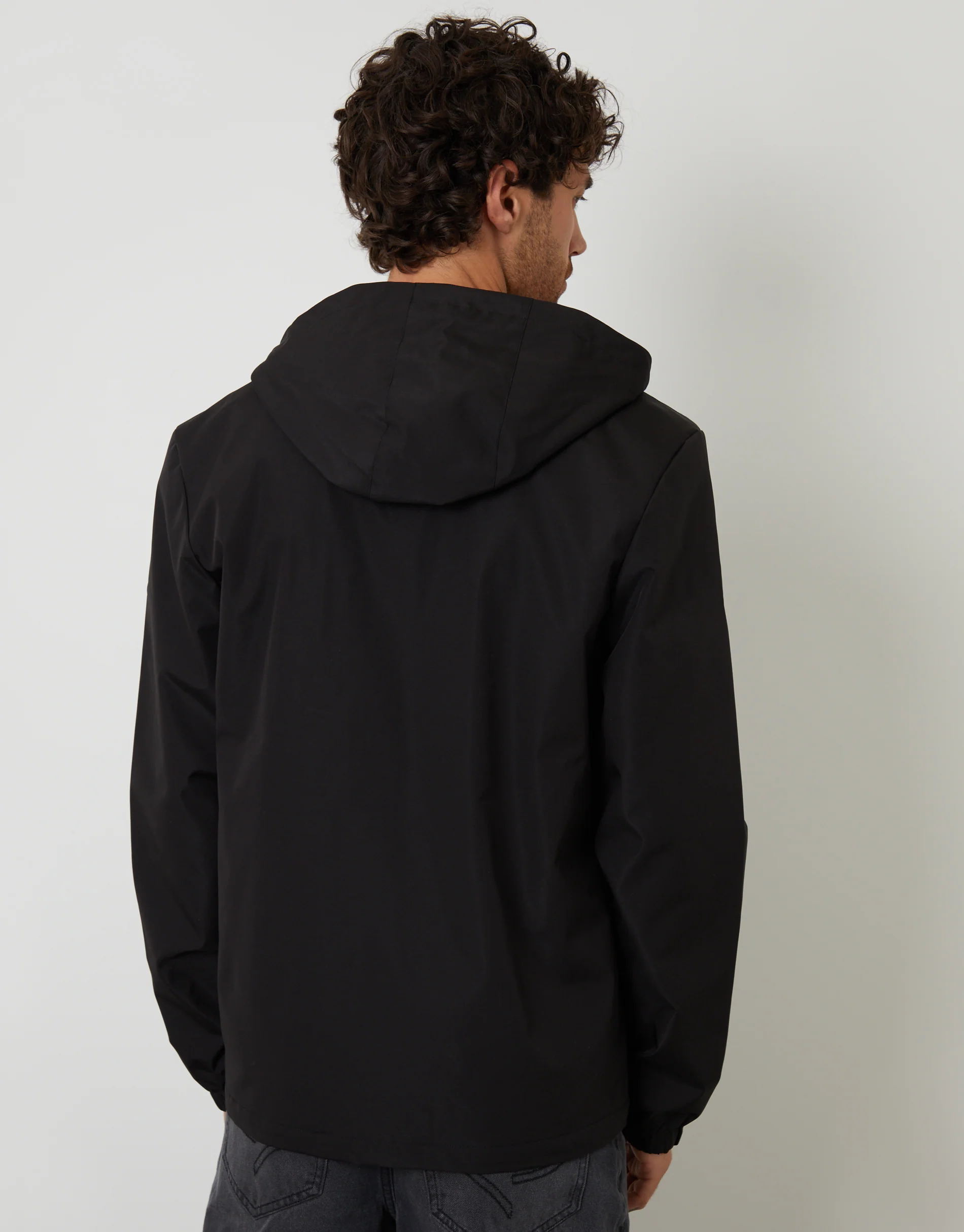 Showerproof Hooded Microfleece Lined Jacket in Black - Image 2