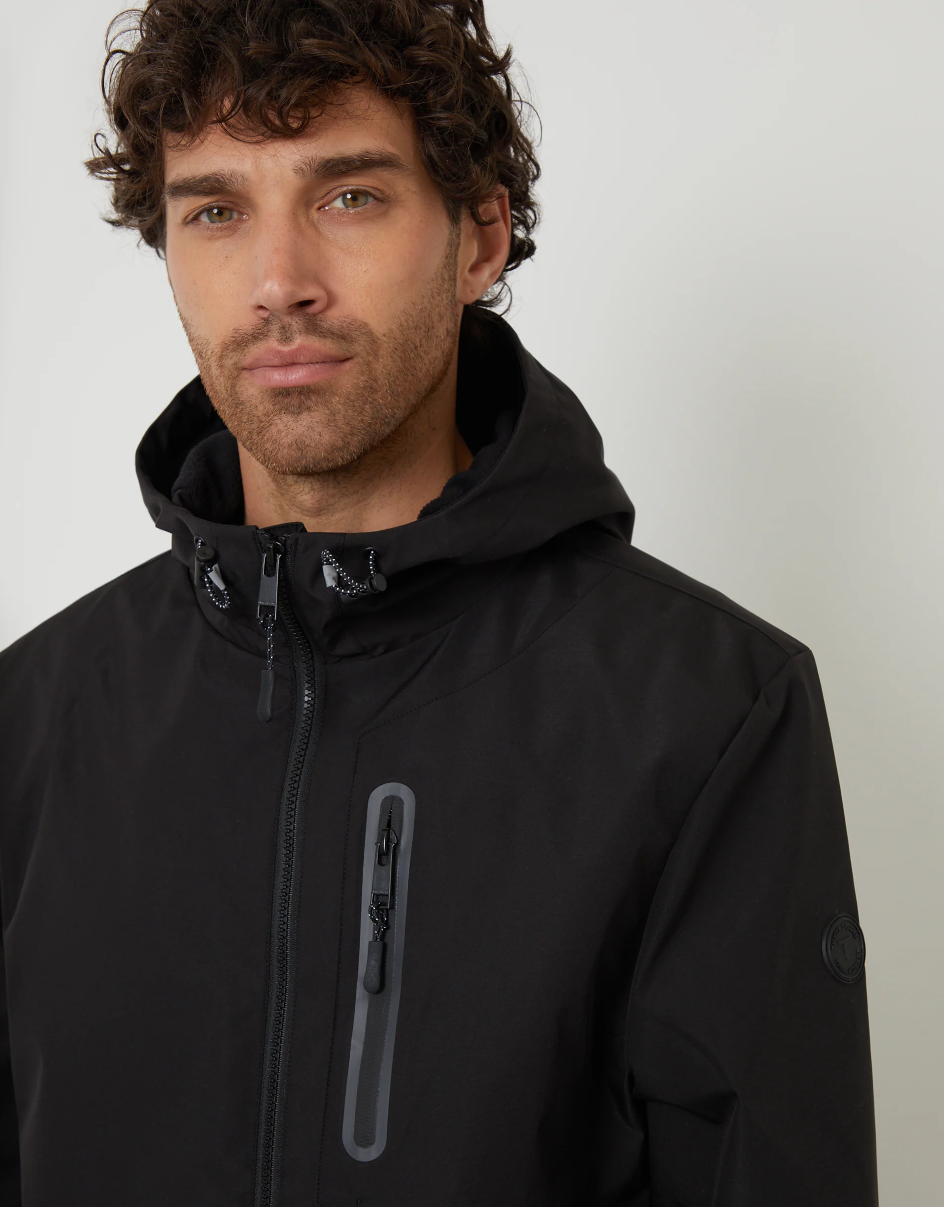 Showerproof Hooded Microfleece Lined Jacket in Black - Image 4