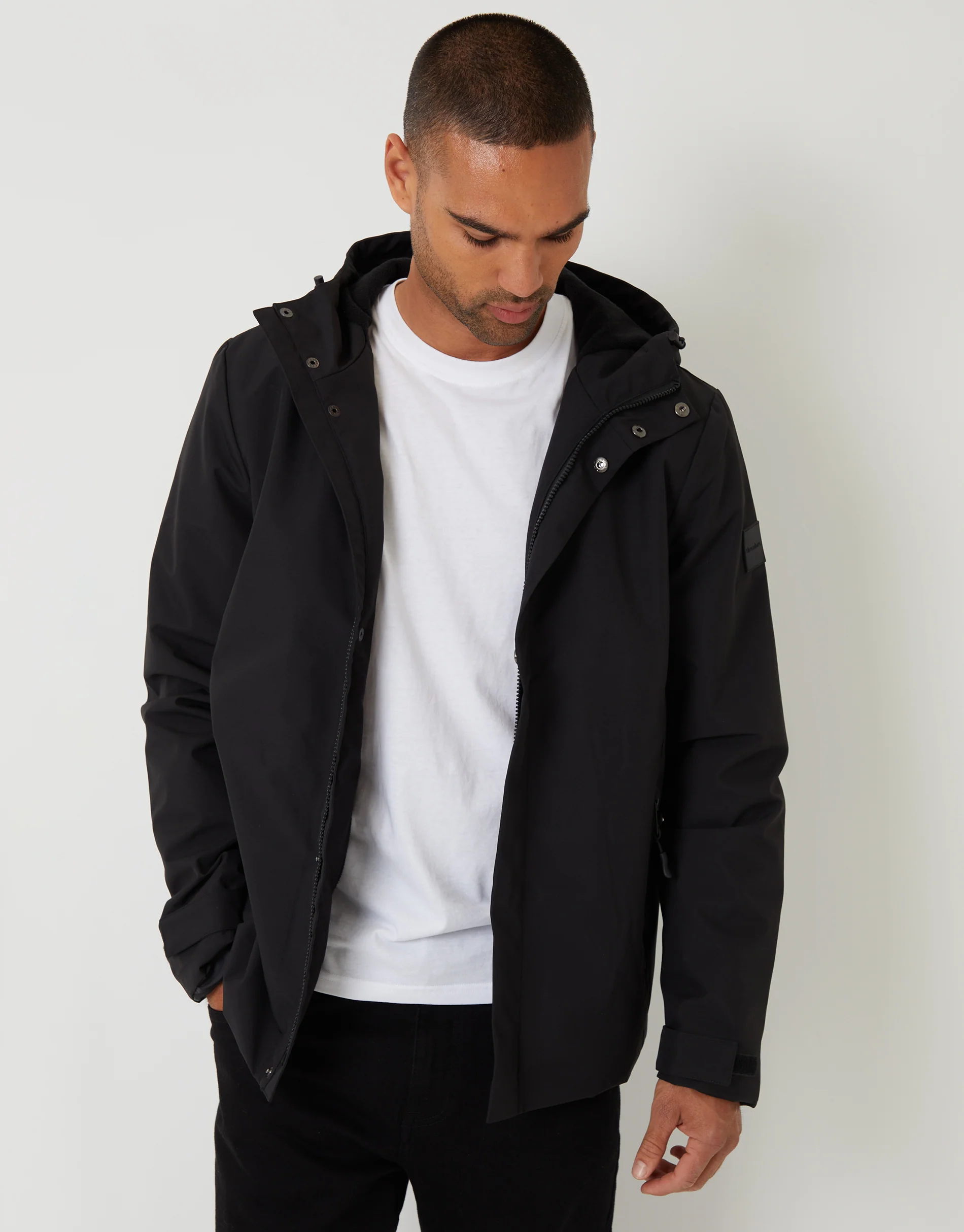 Showerproof Hooded Microfleece Lined Jacket in Black