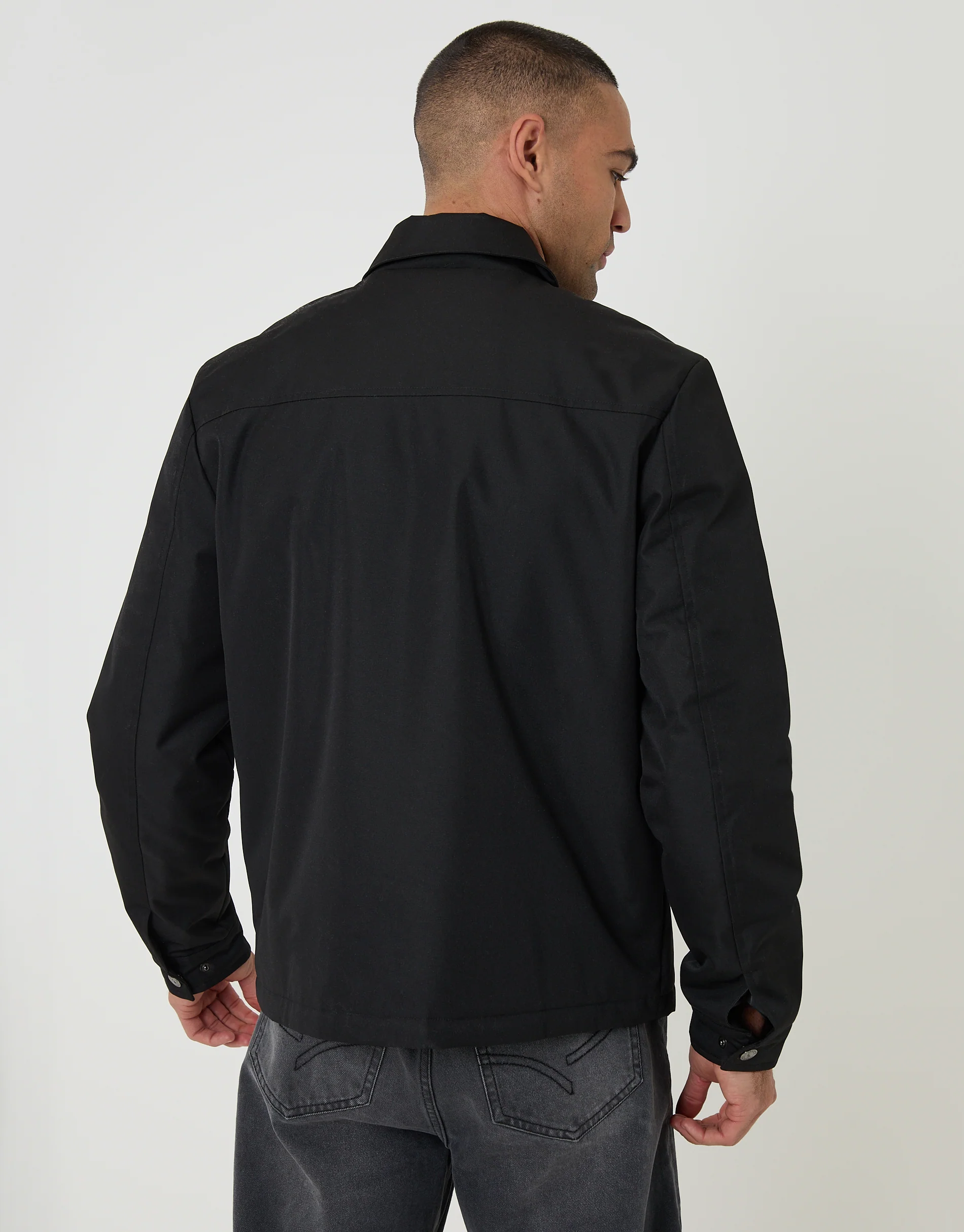 Showerproof Lightweight Collared Zip Up Jacket in Black - Image 2