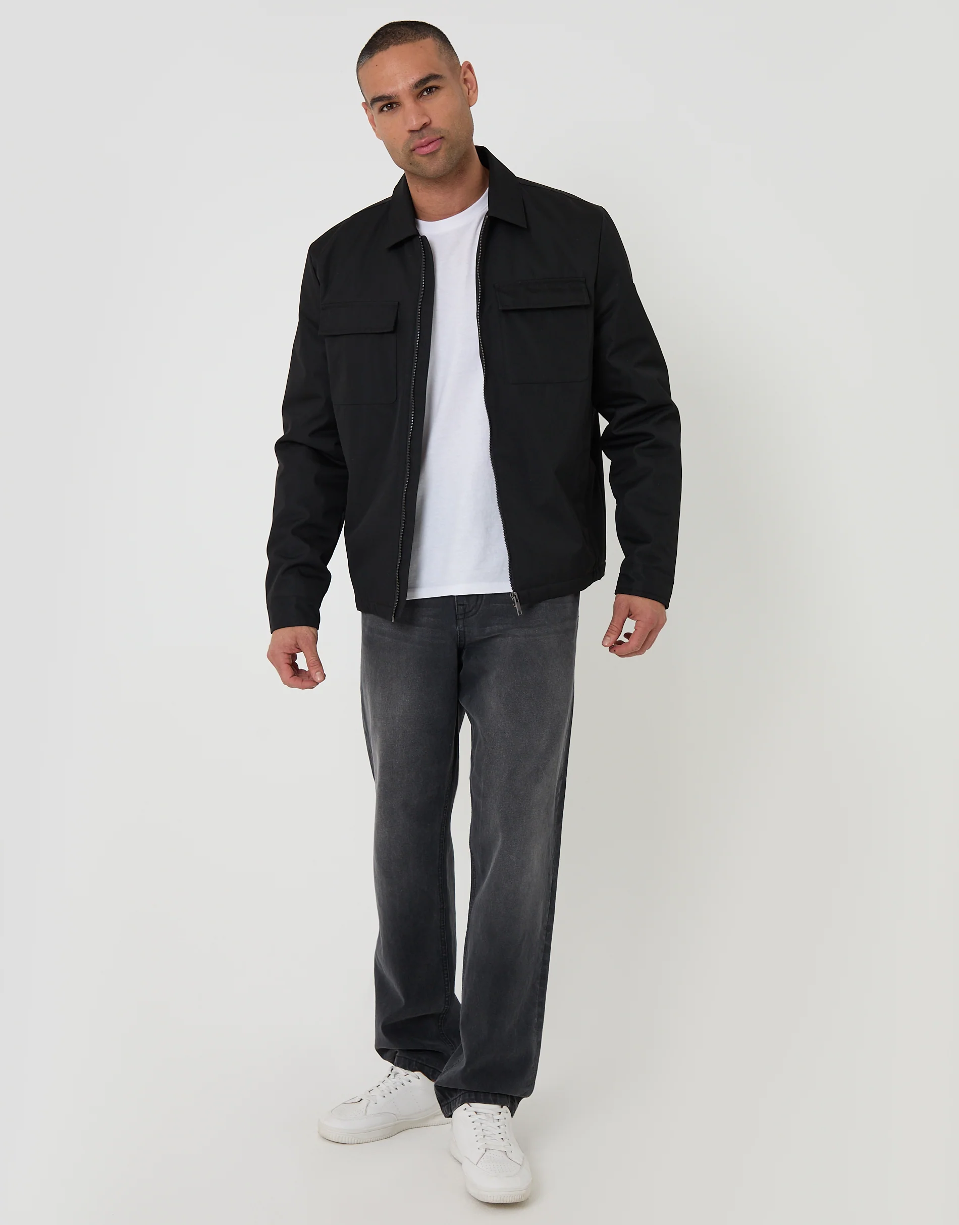Showerproof Lightweight Collared Zip Up Jacket in Black - Image 3